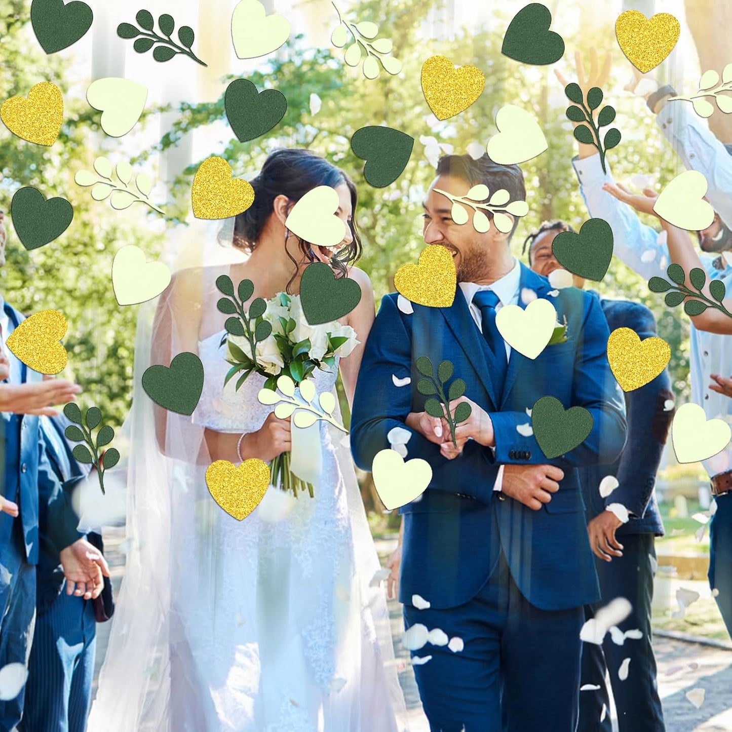 200PC Sage Green Heart Confetti for Wedding Baby Shower Engagement Birthday Bachelorette Party Decorations Greenery Eucalyptus Leaves Table Scatter for Bridal Shower Decor