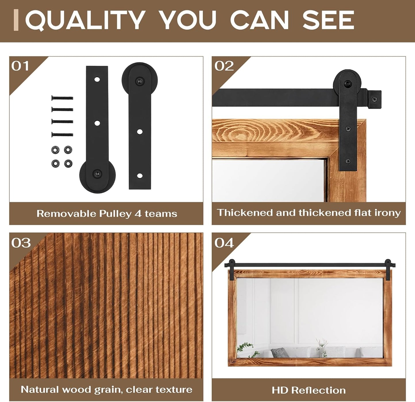 COGOOD Farmhouse Bathroom Mirror - 45 x 30 Large Rectangle Barn Door Mirror for Vanity, Bedroom, Living Room Wall Decor (Brown)