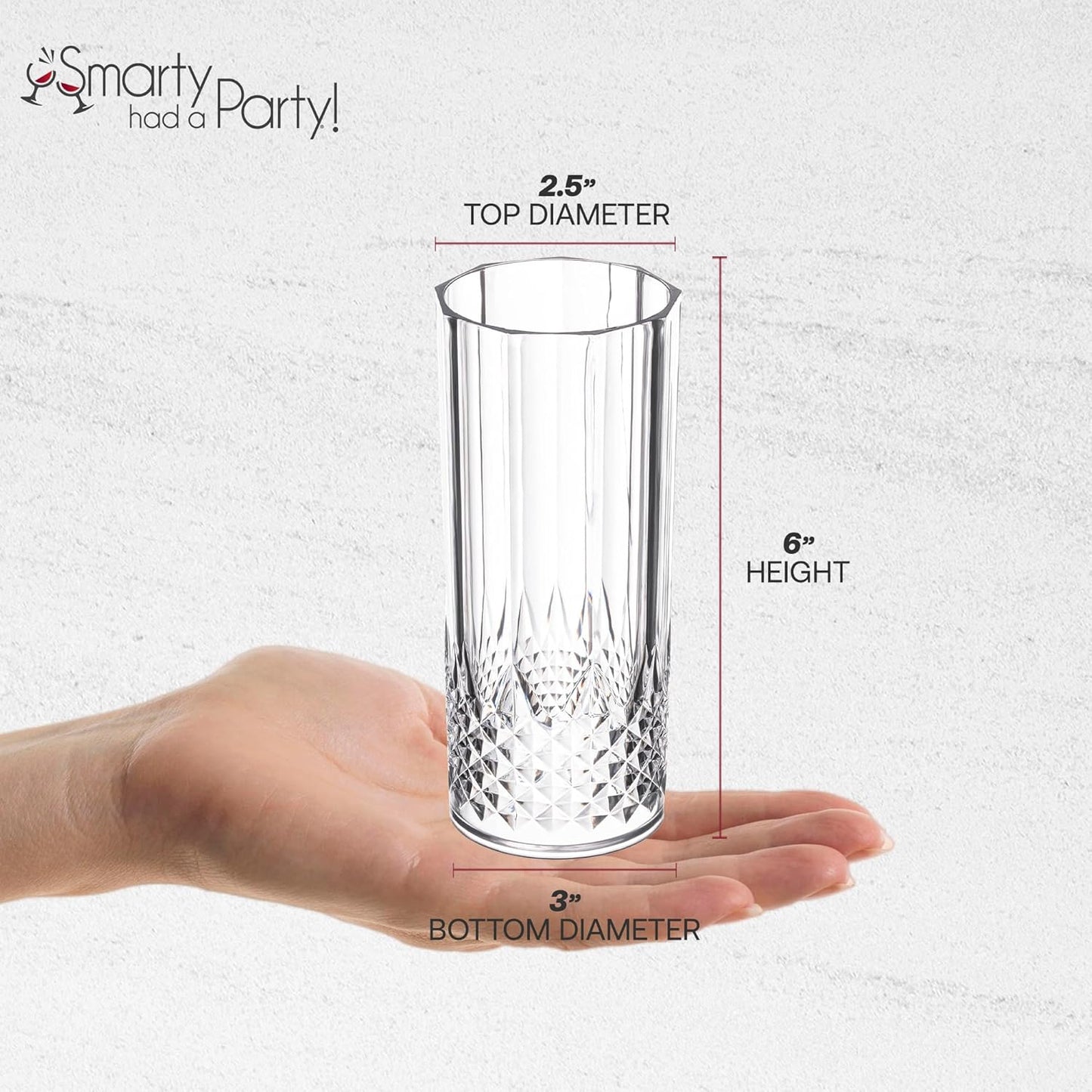 Smarty Had A Party 14 oz Plastic Highball Glasses Disposable – 48 Bloody Mary Glasses, Crystal-Cut Cocktail Cups Disposable Classy, 14 oz Plastic Cups for Parties, Weddings and Events