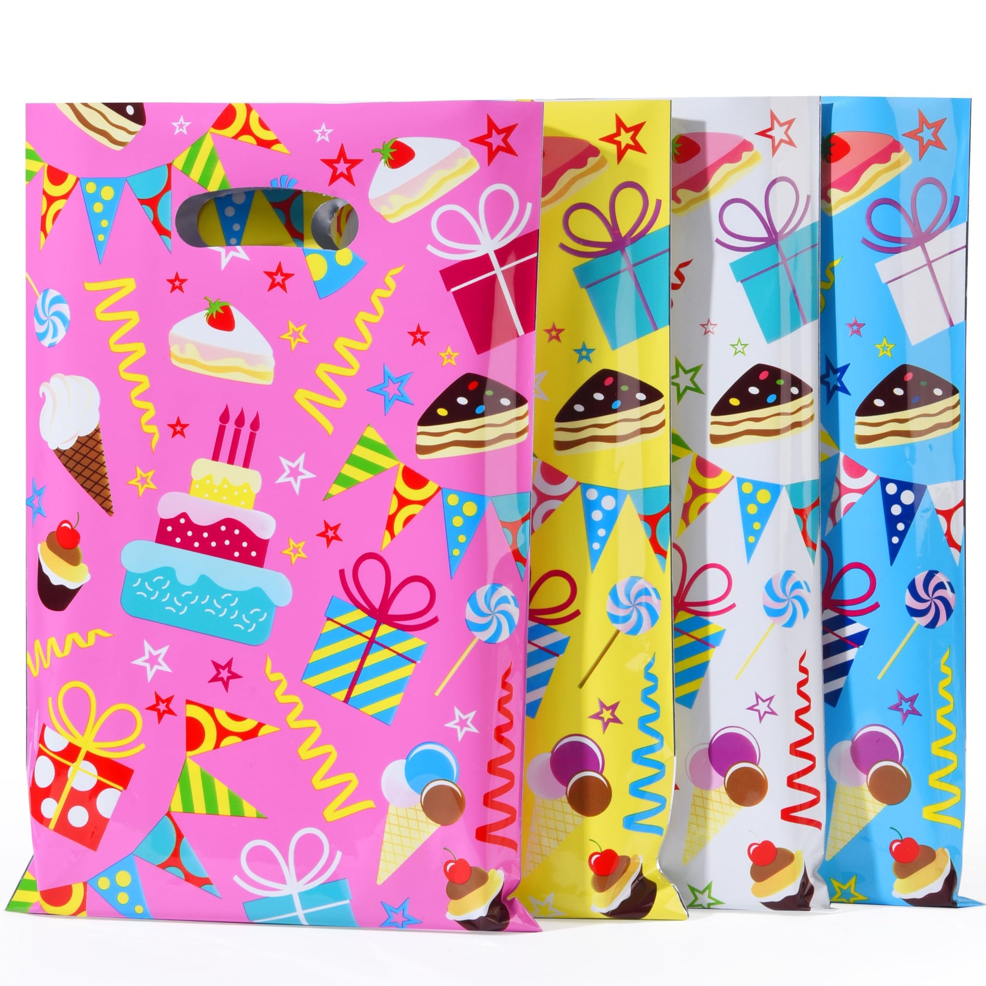 SUNCOLOR Birthday Party Favor Bags, 32 Pack Goodie Bags with Handles, 9.8 x6.7 inches, Pink Blue