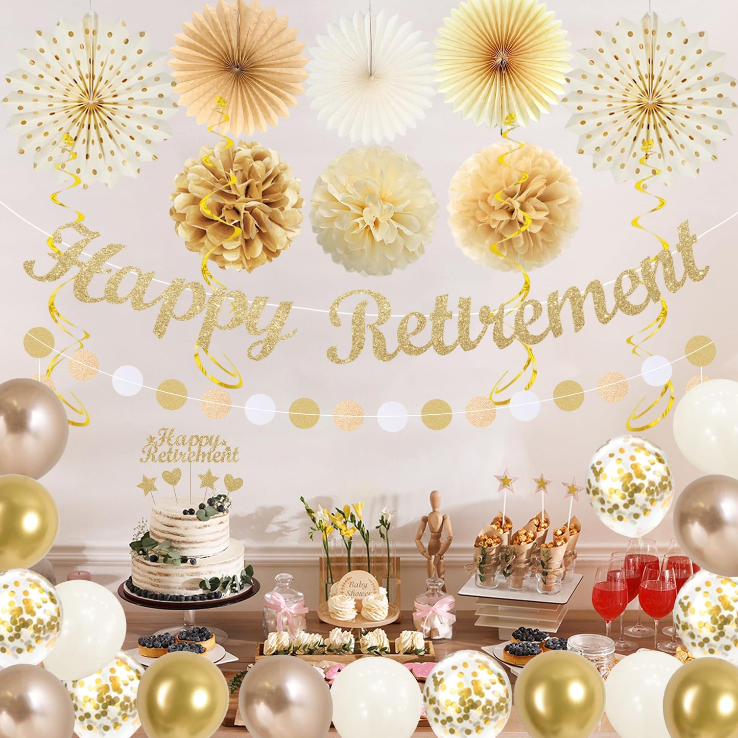 Vlipoeasn Champagne Gold Retirement Decorations for Men Women with Sash