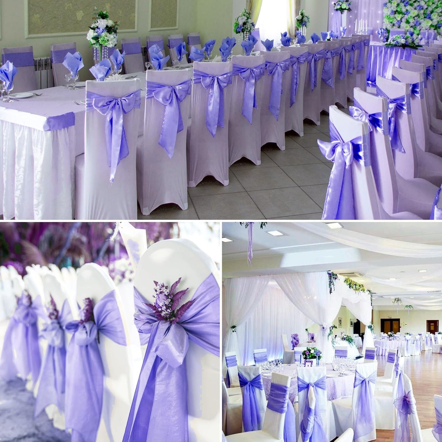 100 PCS Satin Chair Sashes Decorative Bow Chair Sashes Ties Back Ribbon Bows Chair Cover Band for Wedding Birthday Party Ceremony Reception Events Banquet Home Kitchen Decor(7 x108inch,Light Purple)