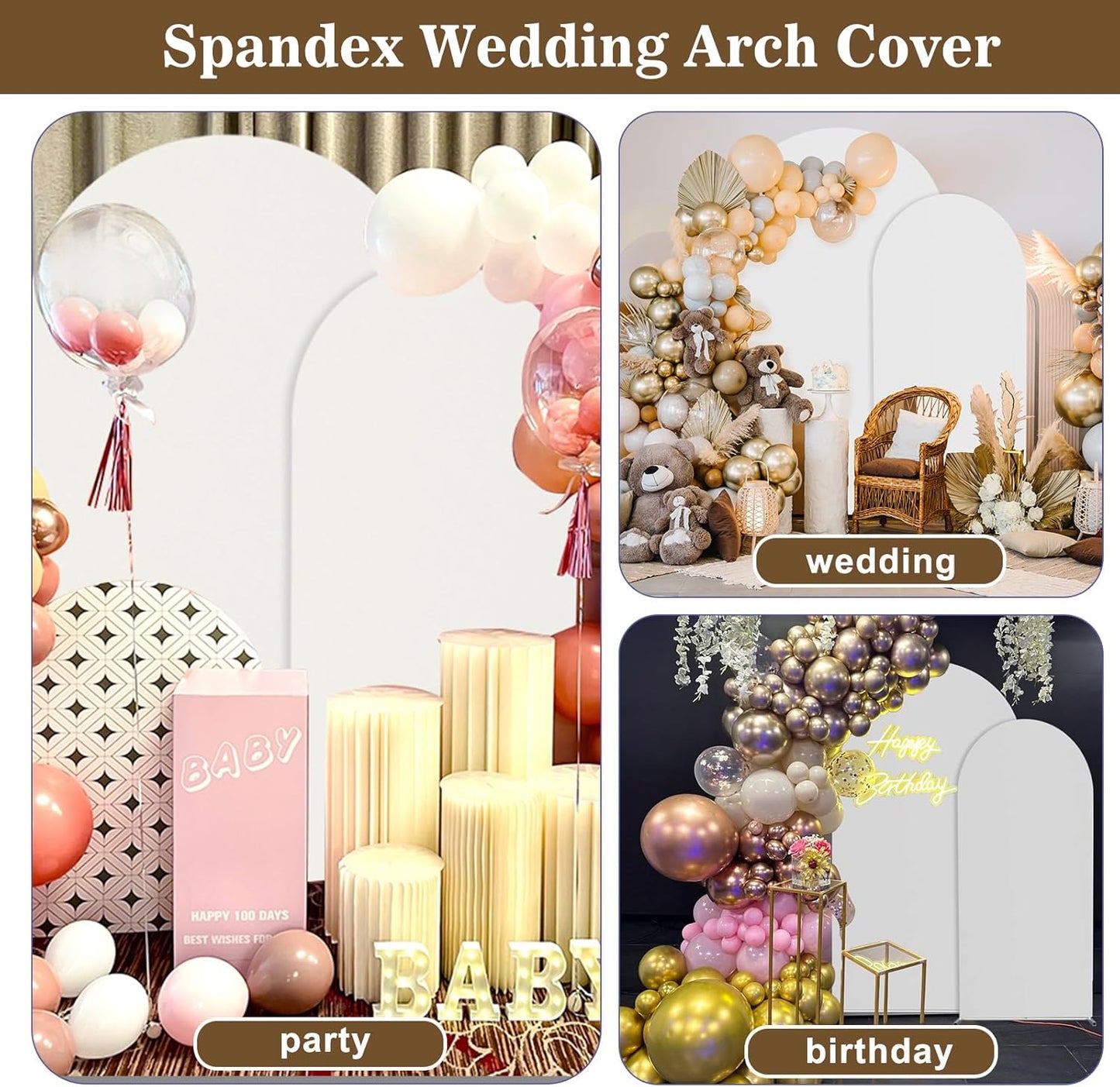 Wedding Arch Backdrop Stand and Cover Set(7.3FT,6FT) Set of 2,Metal Balloon Arch Stand Frame for Wedding Birthday, Party, Baby Shower, Graduation Ceremony,White