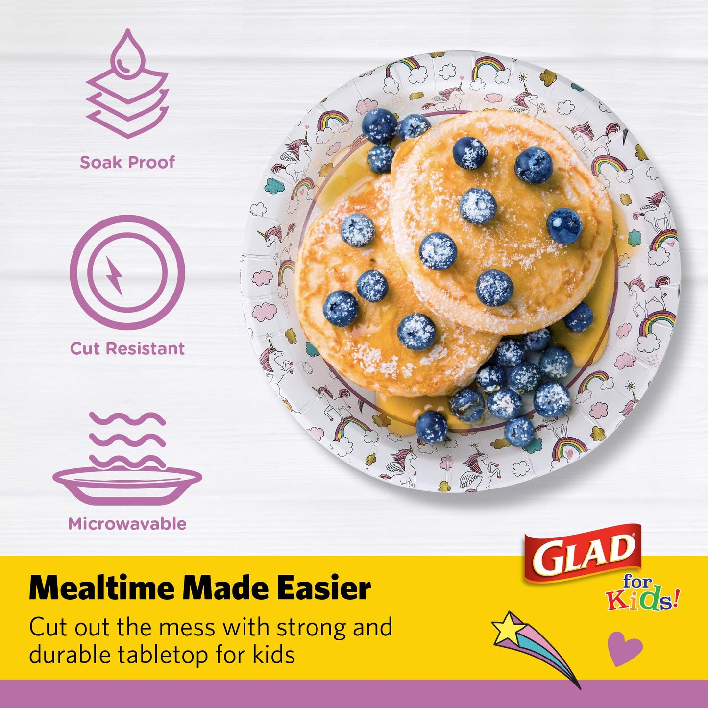 Glad for Kids Disposable Paper Plates, Unicorns, 8.5 Inch, 20 Count
