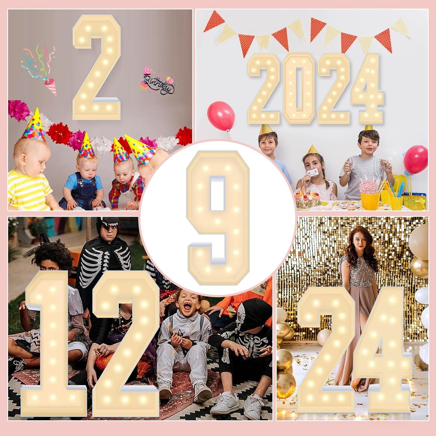 4FT Plastic Marquee Numbers 9 - Light up Numbers Are Made from Corrugated Plastic Board - Quick Assembly Without Tools, Disassembled Components Can Be Used for Photo Wall Decoration, Yard Sale Signs
