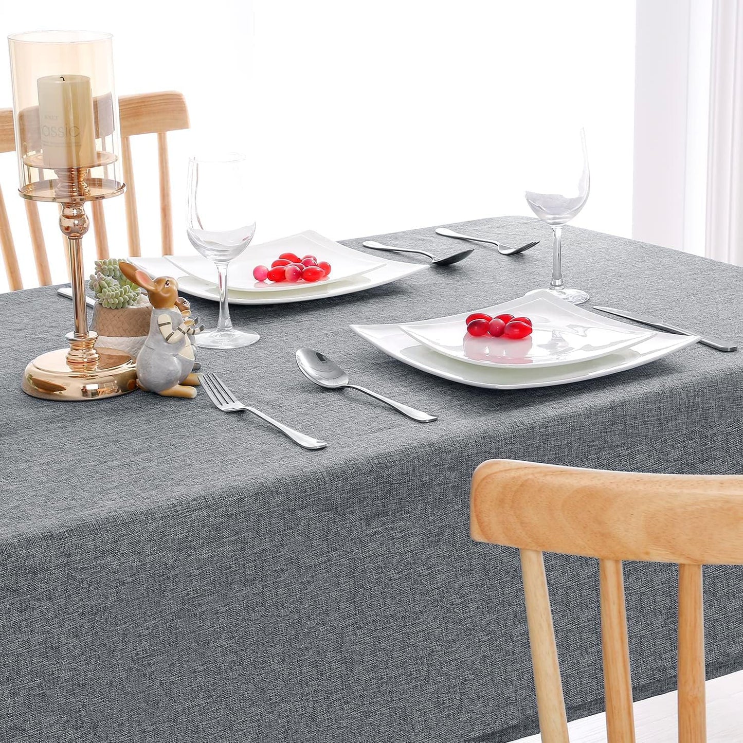 Hiasan 2 Pack Faux Linen Rectangle Tablecloth - Wrinkle and Stain Resistant Washable Table Cloth for Kitchen Dining Room Holiday Table Cover for Party Dinner, Grey, 52 x 70 Inch