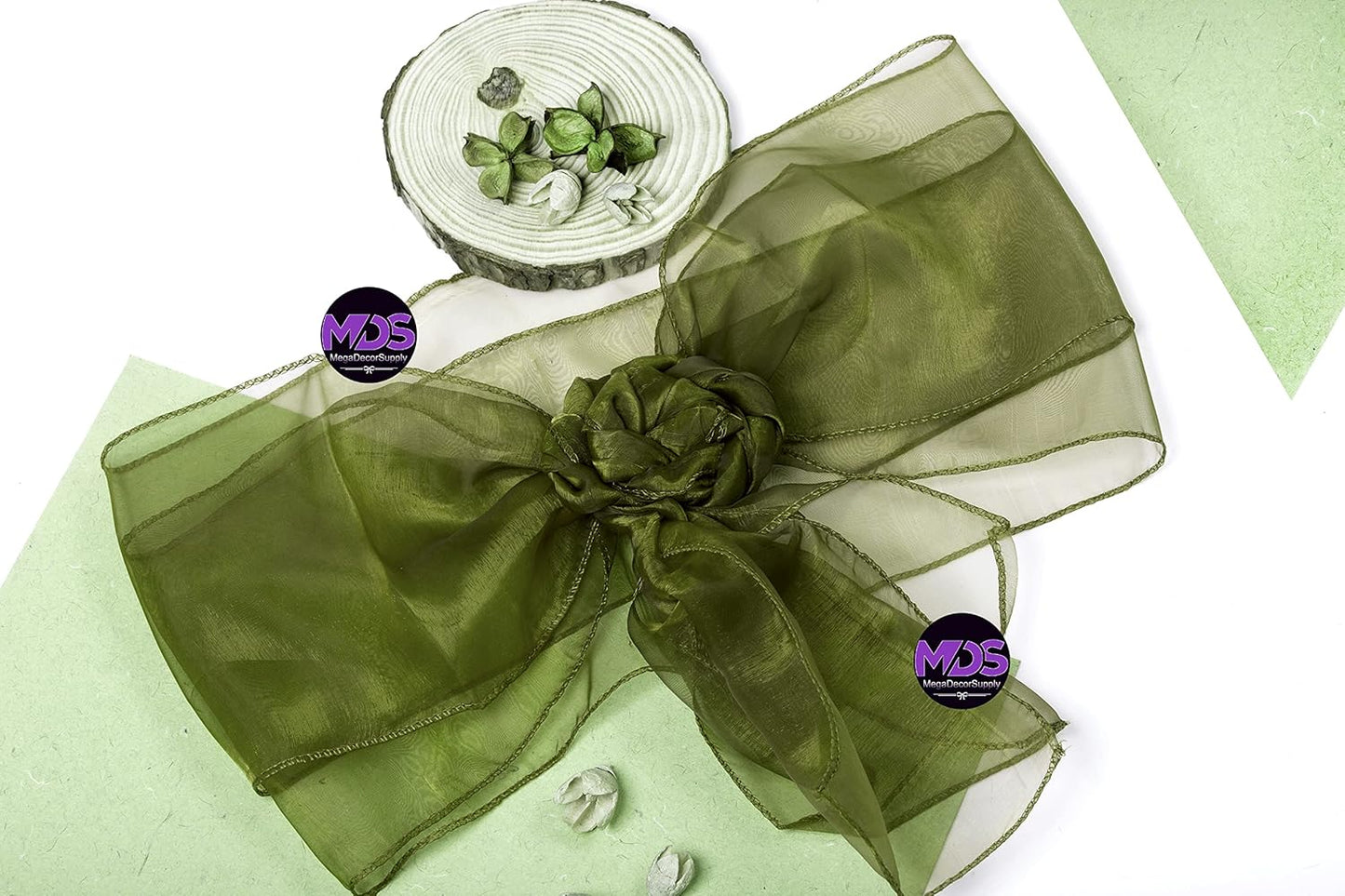 MDS Pack of 250 PCS Organza Chair Sashes Wider Dining Chair Bows Ribbon Tie Back for Wedding Party Birthday Bridal Shower Reception Event Banquet Home Chair Cover Decoration - Olive Green