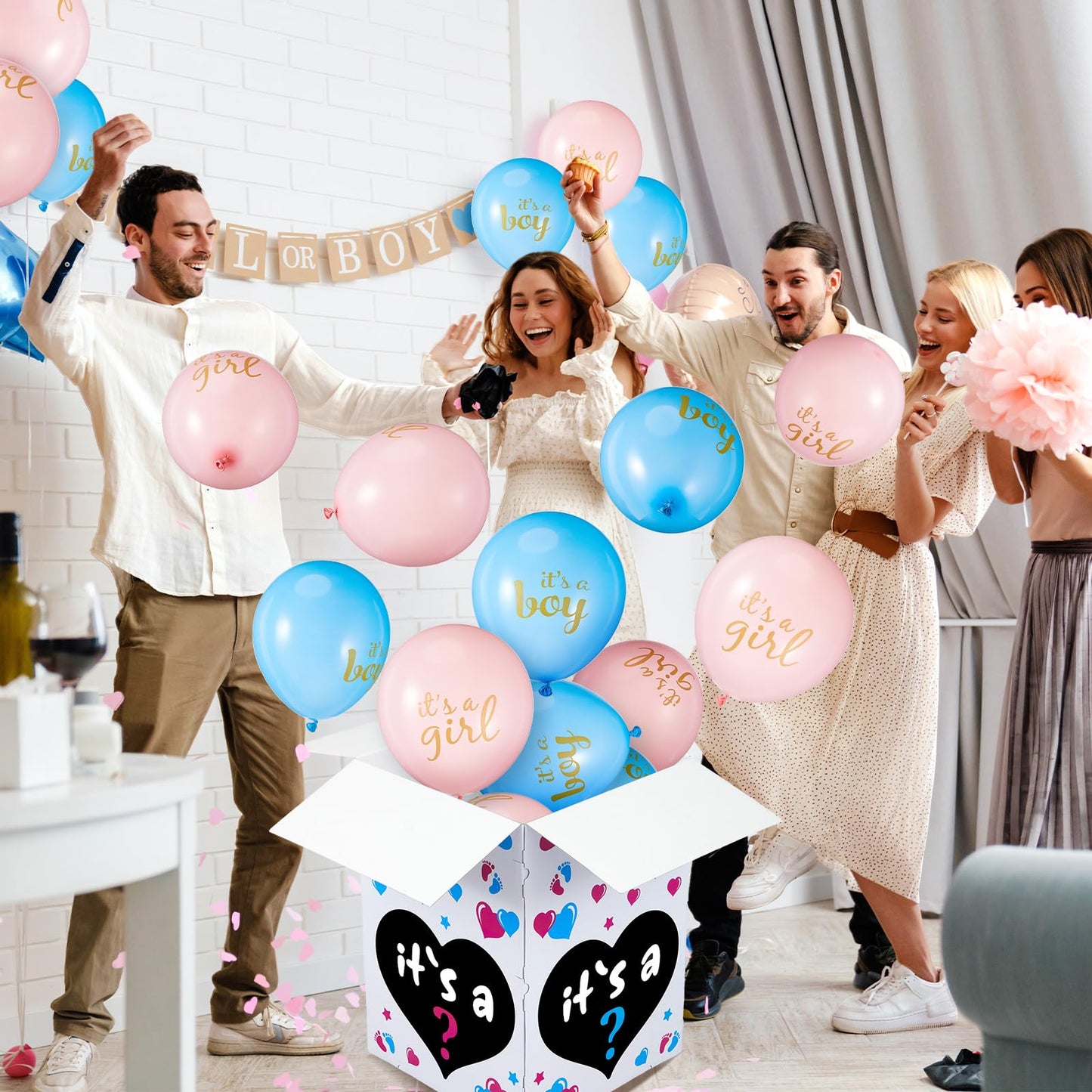 Ireer Gender Reveal Balloon Box with 16 Latex Baby Balloon Release Box Funny Ideas for Gender
