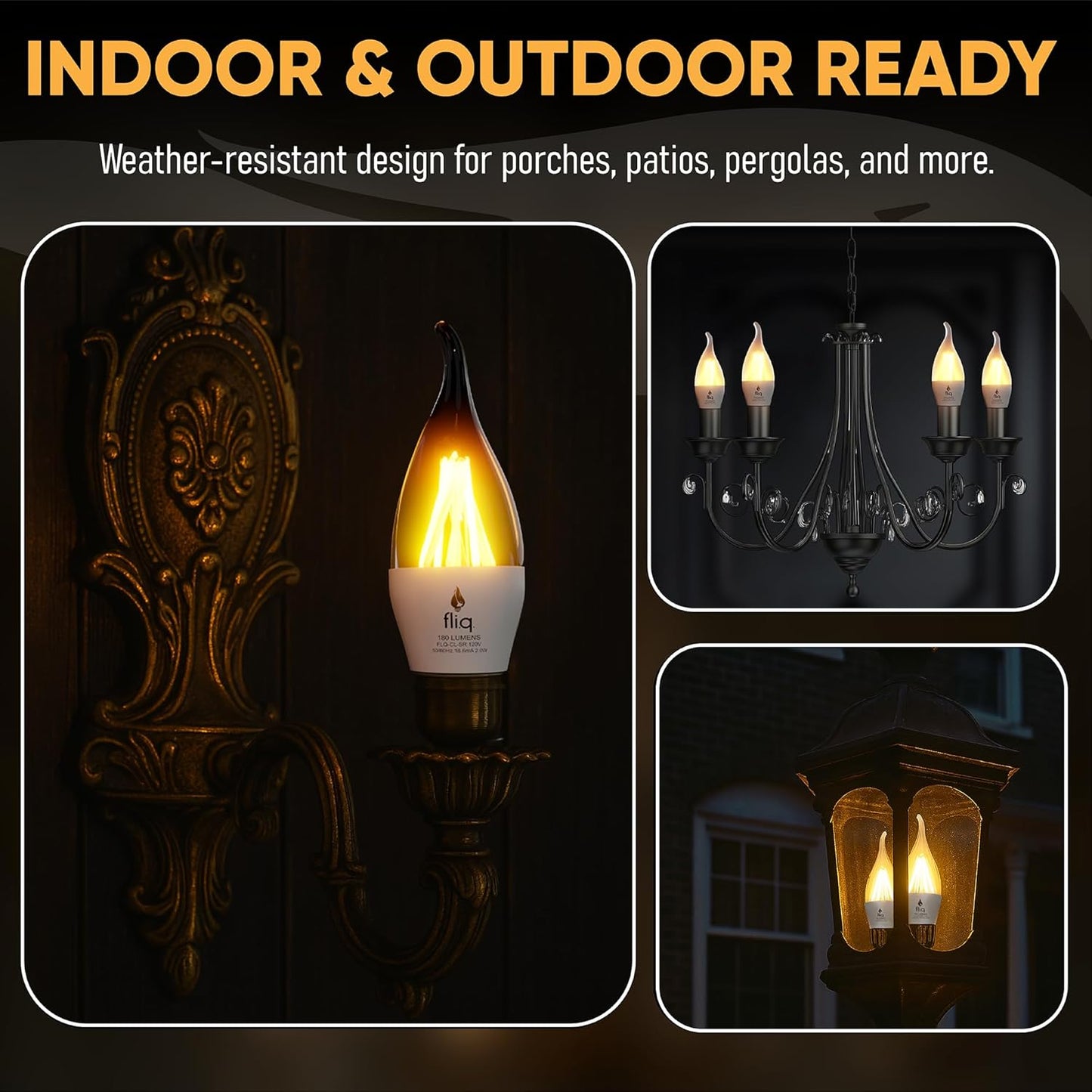 Fliq | LED Flame Light Bulb | 2 Pack | 2W | 4 Modes | Flickering Flame Bulb | 2023 Release | (Standard Frost E26)