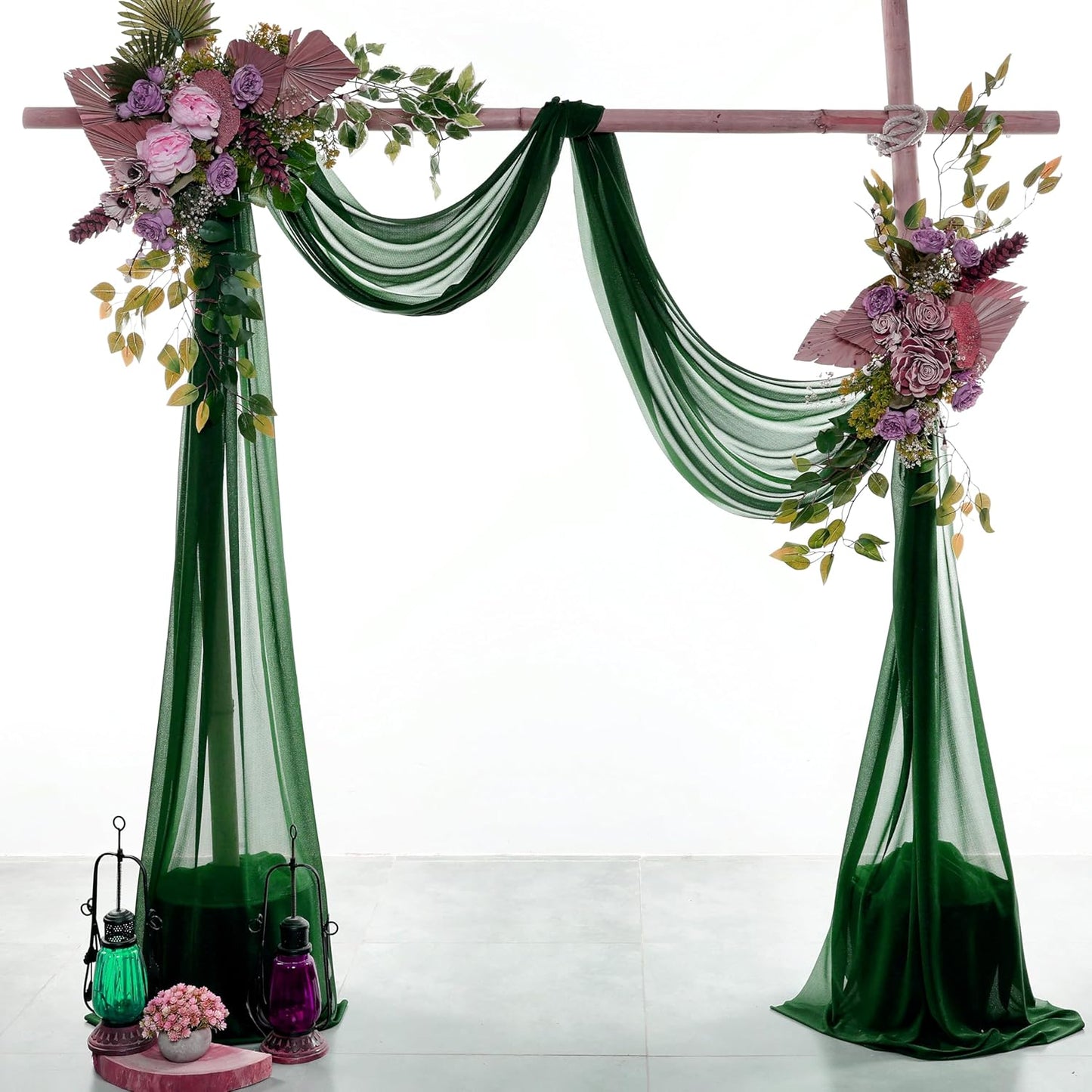 VDS Pack of 2 Panel (30 Inch X 40 Feet) Wedding Arch Draping Fabric Sheer Chiffon Fabric Drapery for Wedding Ceremony Reception Swag Backdrop Canopy Chuppah ARBO Altars Decoration (Hunter Green)