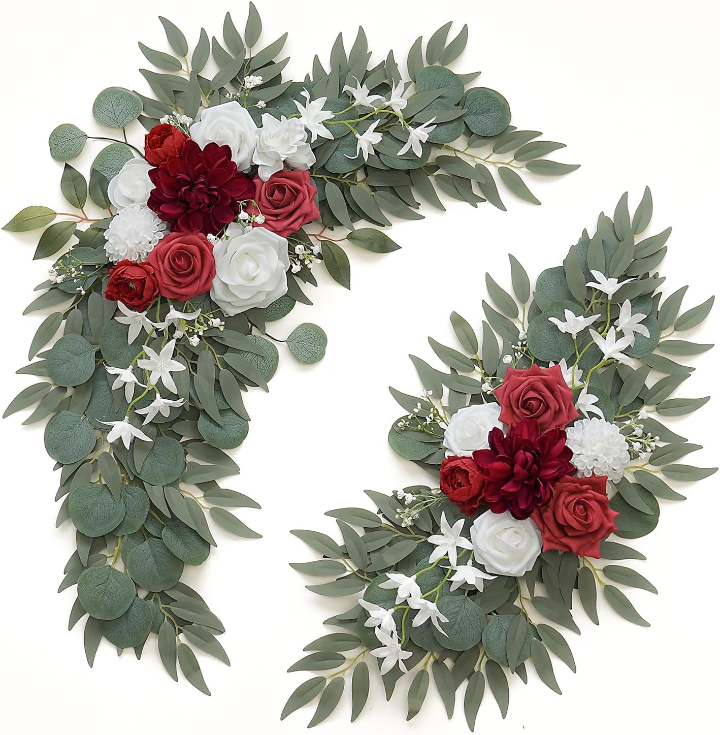 Artificial Flower Swag Set of 2 for Wedding Welcome Signs and Arch Flowers, Red Floral Decorations for Ceremony