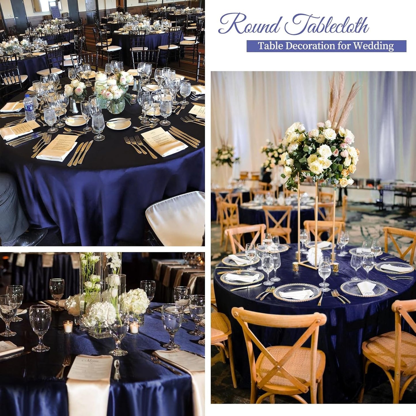 fani 6 Pack 120 Inch Navy Blue Satin Tablecloth - Premium Bright Silky Round Tablecloth Overlay Smooth Fabric Table Cover, Table Decoration for Wedding Party Banquet Events Restaurant Kitchen Dining