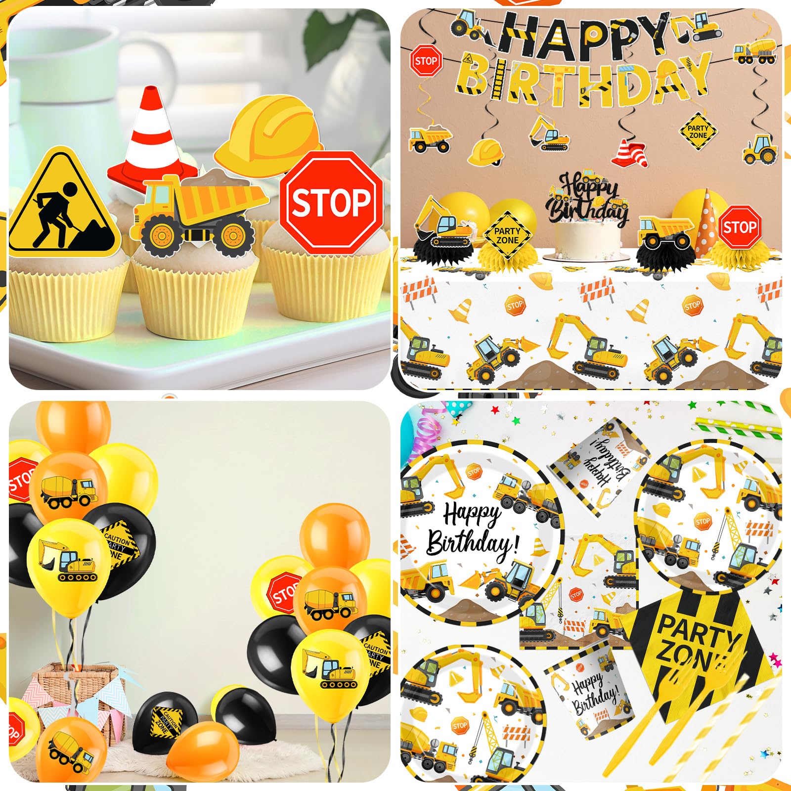 Construction Birthday Decorations,245PCS Construction Birthday Party Supplies-Includes Plates