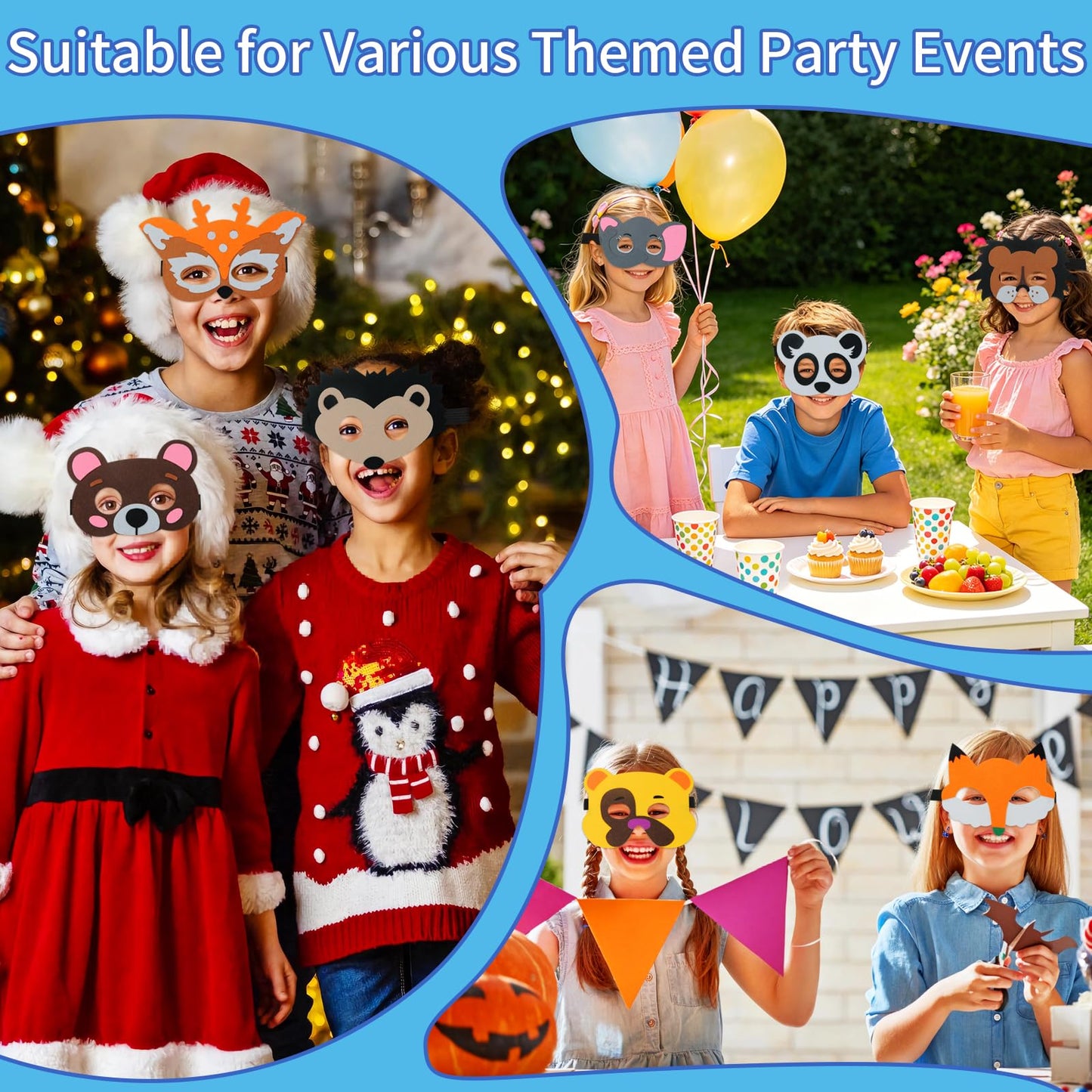 30 Pieces Felt Animal Masks for Kids Jungle Theme Party Favors Supplies