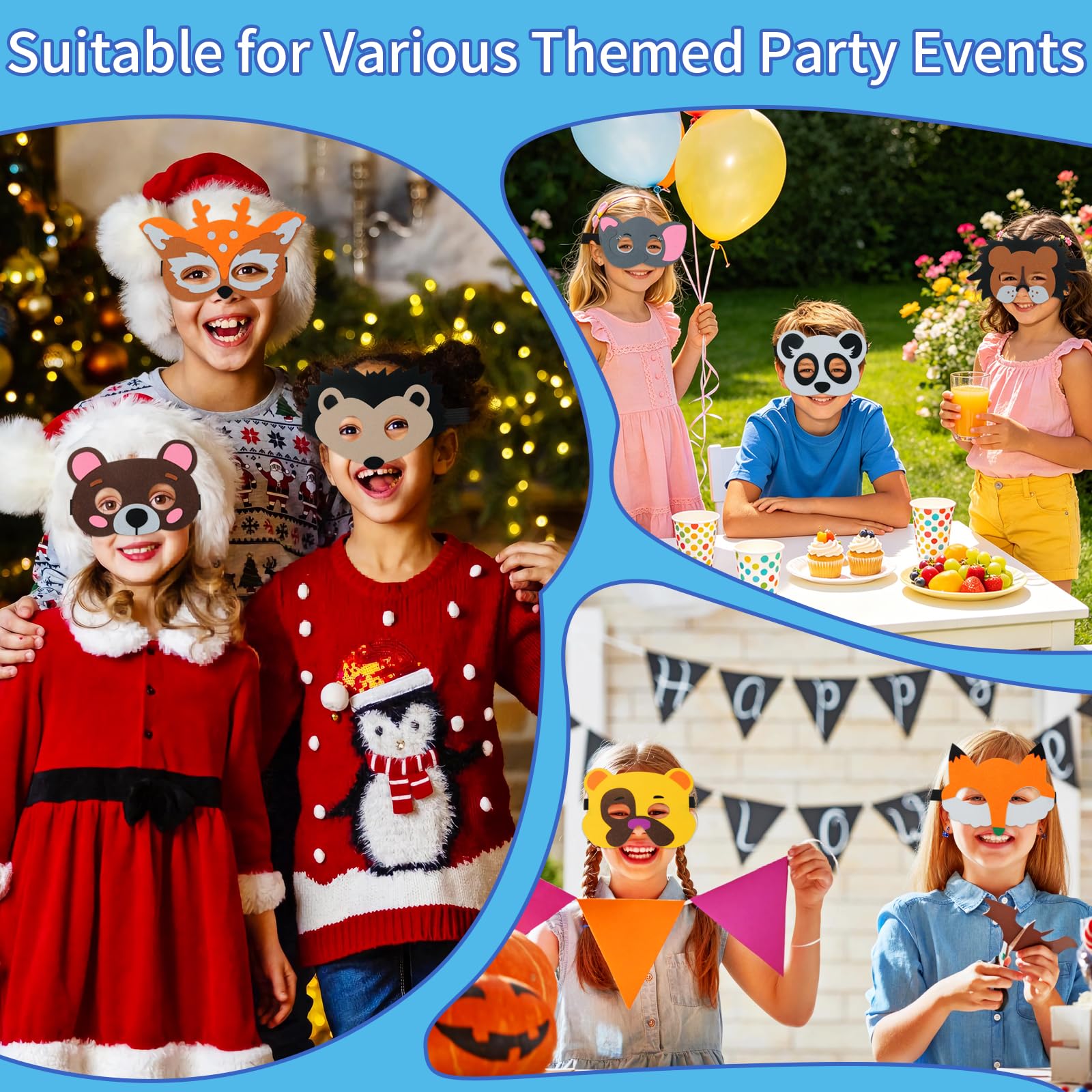30 Pieces Felt Animal Masks for Kids Jungle Theme Party Favors Supplies