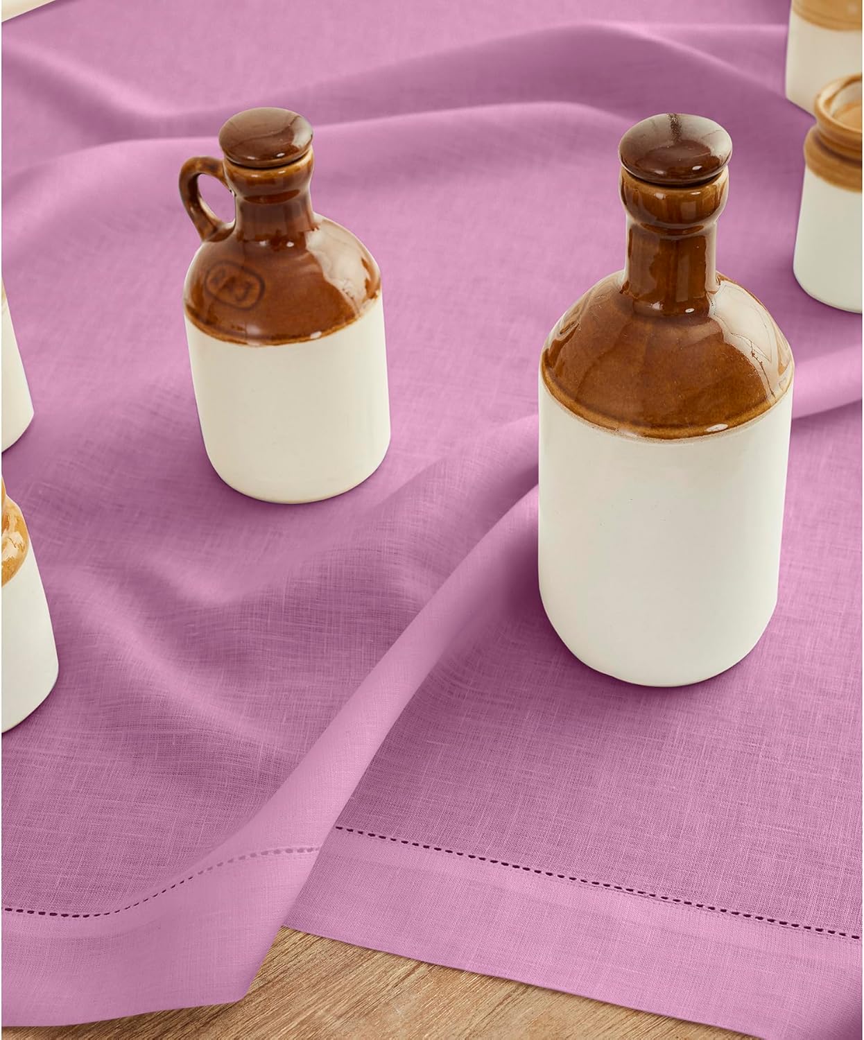 Solino Home Linen Tablecloth 52 x 52 Inch - 100% Pure Linen Violet Square Tablecloth - Classic Hemstitch, Machine Washable Table Throw for Halloween