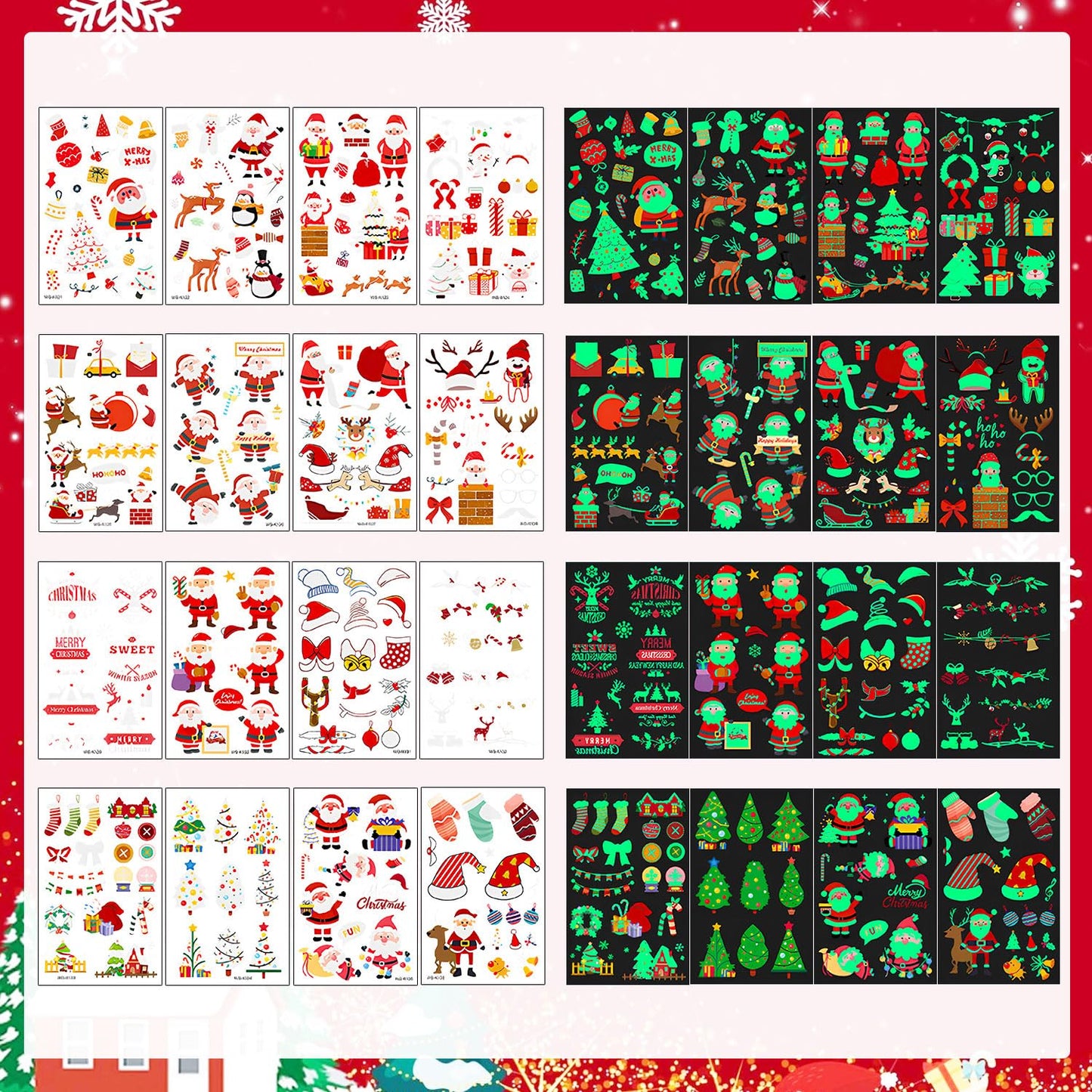 LOMIMOS 240PCS Christmas Temporary Tattoos for Kids,Christmas Party Favors Glow In The Dark Tattoos Waterproof Stickers For Boys and Girls Stocking Stuffers Xmas Gift Goody Bag Stuffers Bulk