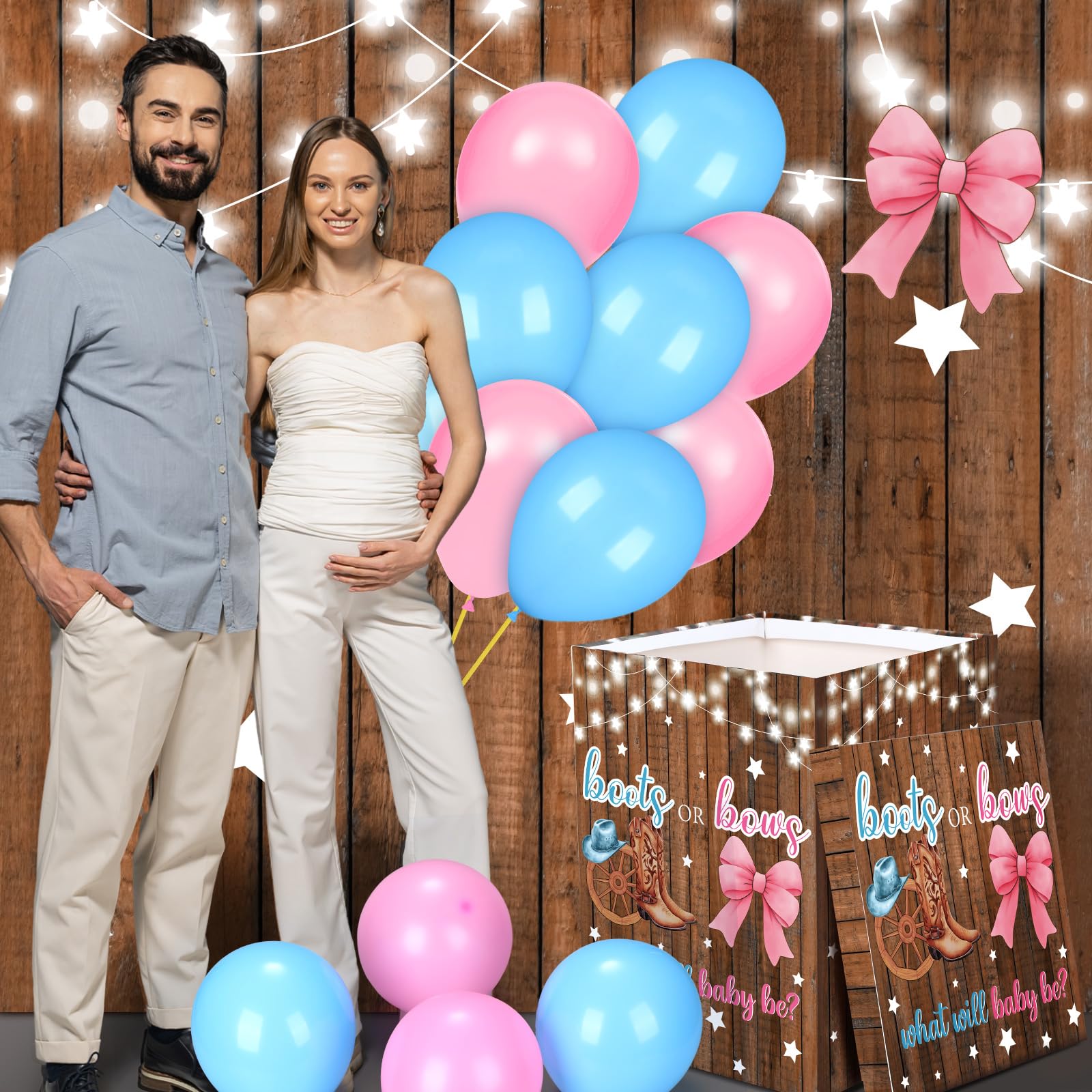 Hungdao Gender Reveal Balloon Box with Ribbon and 10 Pink and Blue Balloons Gender Reveal Games He