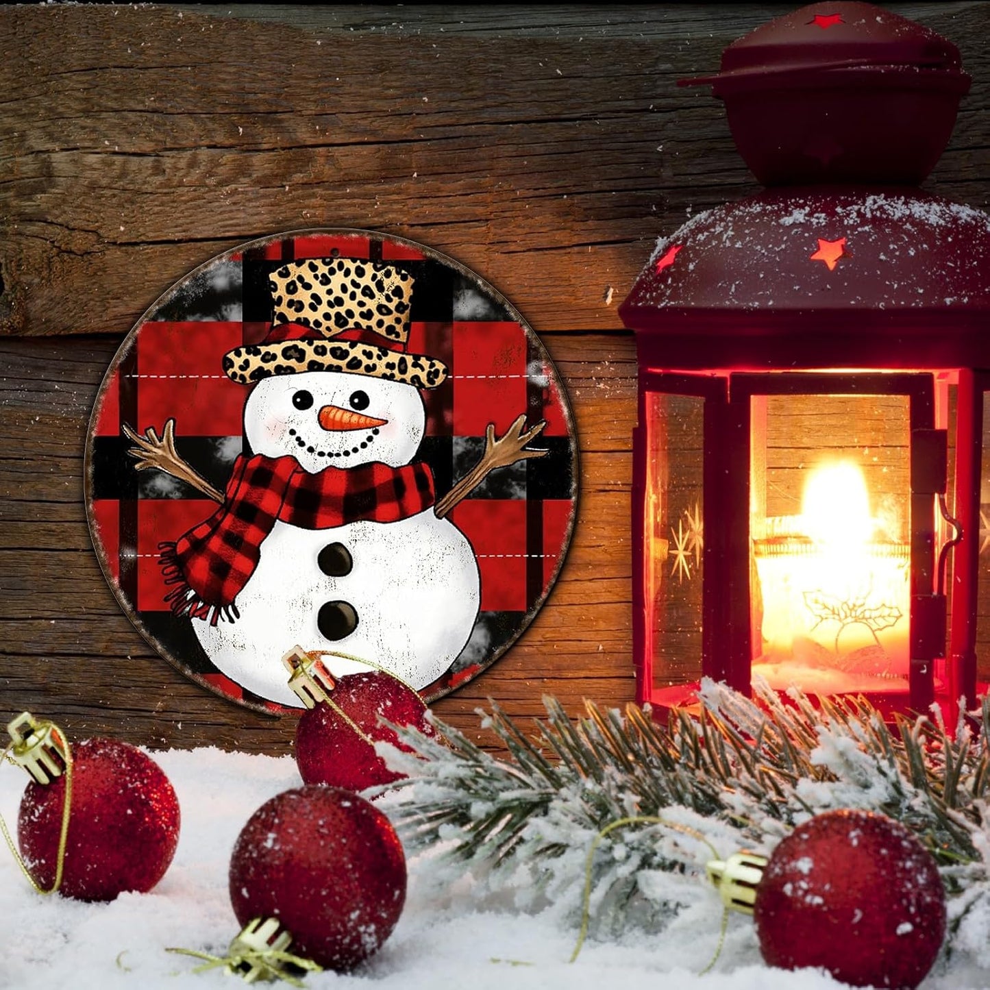 Round Christmas Snowman Tin Sign Vintage Snowman Sign Rustic Wall Decor For Christmas Home Fireplace And Holiday Gatherings Retro Sign 8 * 8 in