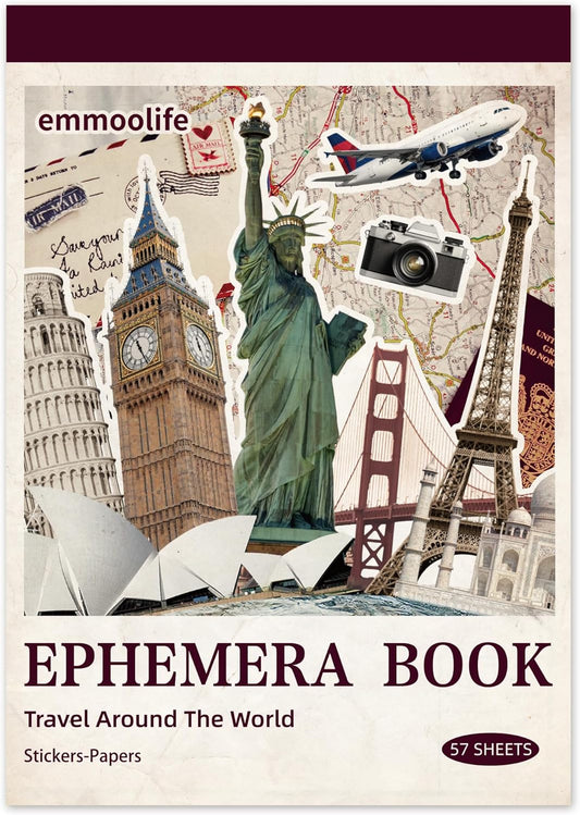 57 Sheets Vintage Travel Scrapbook Sticker Book, 500+ Vintage & Modern Stickers for Scrapbooking, 25 Pcs Ephemera Papers Art Scrapbook Supplies for Adults Teens Women Girls Junk Journal Journaling