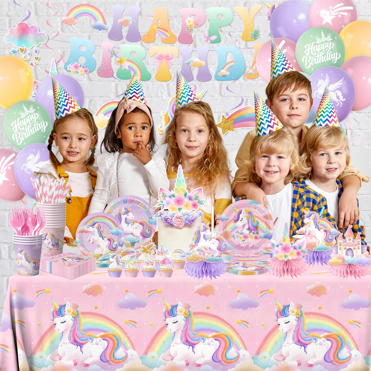 Unicorn Birthday Decorations,189pcs Unicorn Party Decorations Tableware Unicorns Plates and Napkins