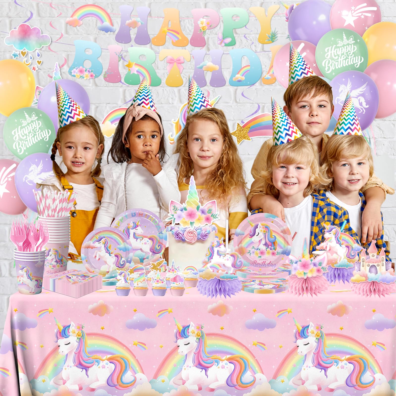 Unicorn Birthday Decorations,189pcs Unicorn Party Decorations Tableware Unicorns Plates and Napkins