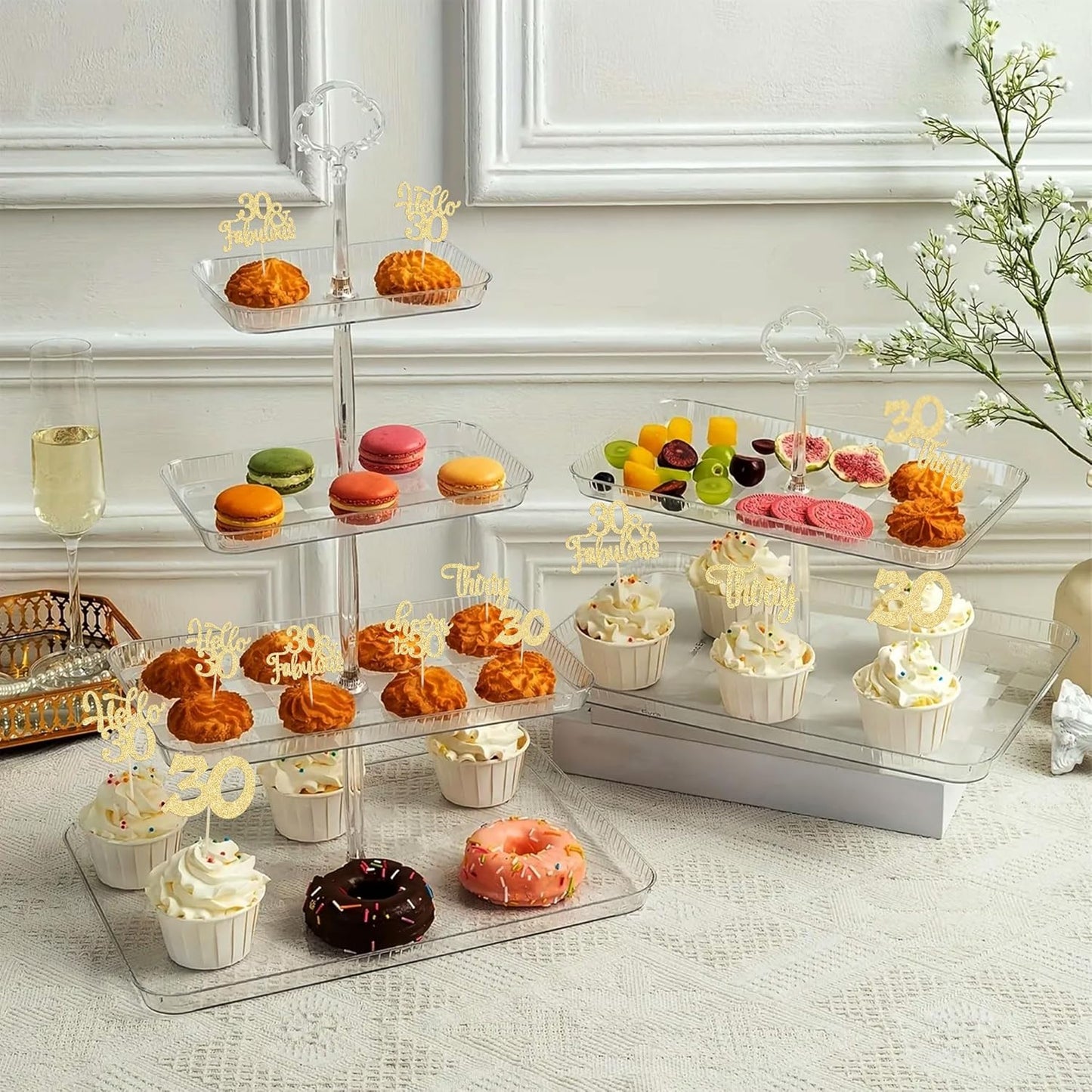 30Pcs Happy 30th Birthday Cupcake Toppers Gold Glitter Thirty Cheers to 30 Birthday Cupcake Picks for Happy 30th Birthday Anniversary Party Cake Decorations Supplies