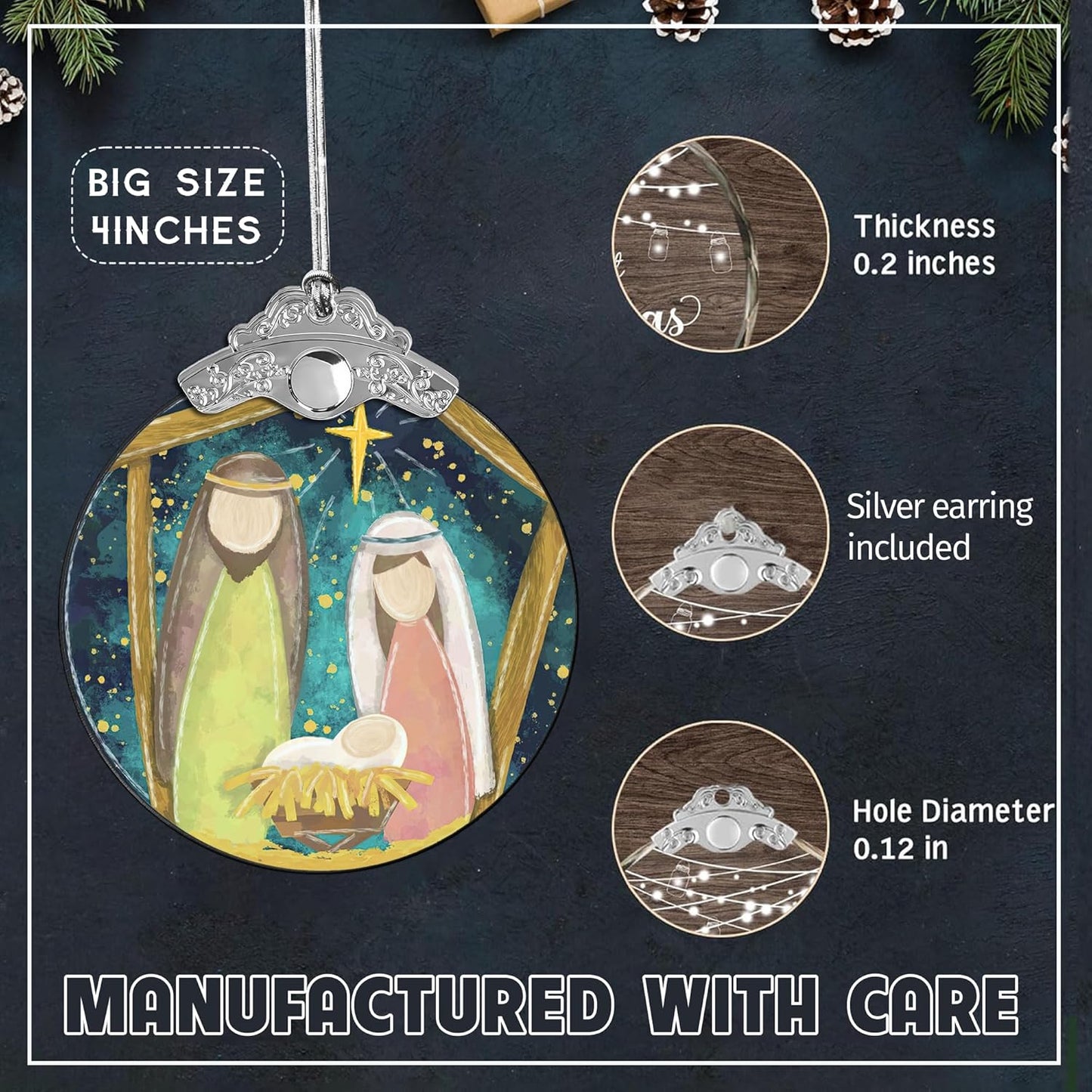 Christmas Ornament 2025, Nativity Acrylic Art, Jesus Gifts, Holiday Decoration, Car Interior Decor, Christian Holiday Display (Watercolor Nativity)