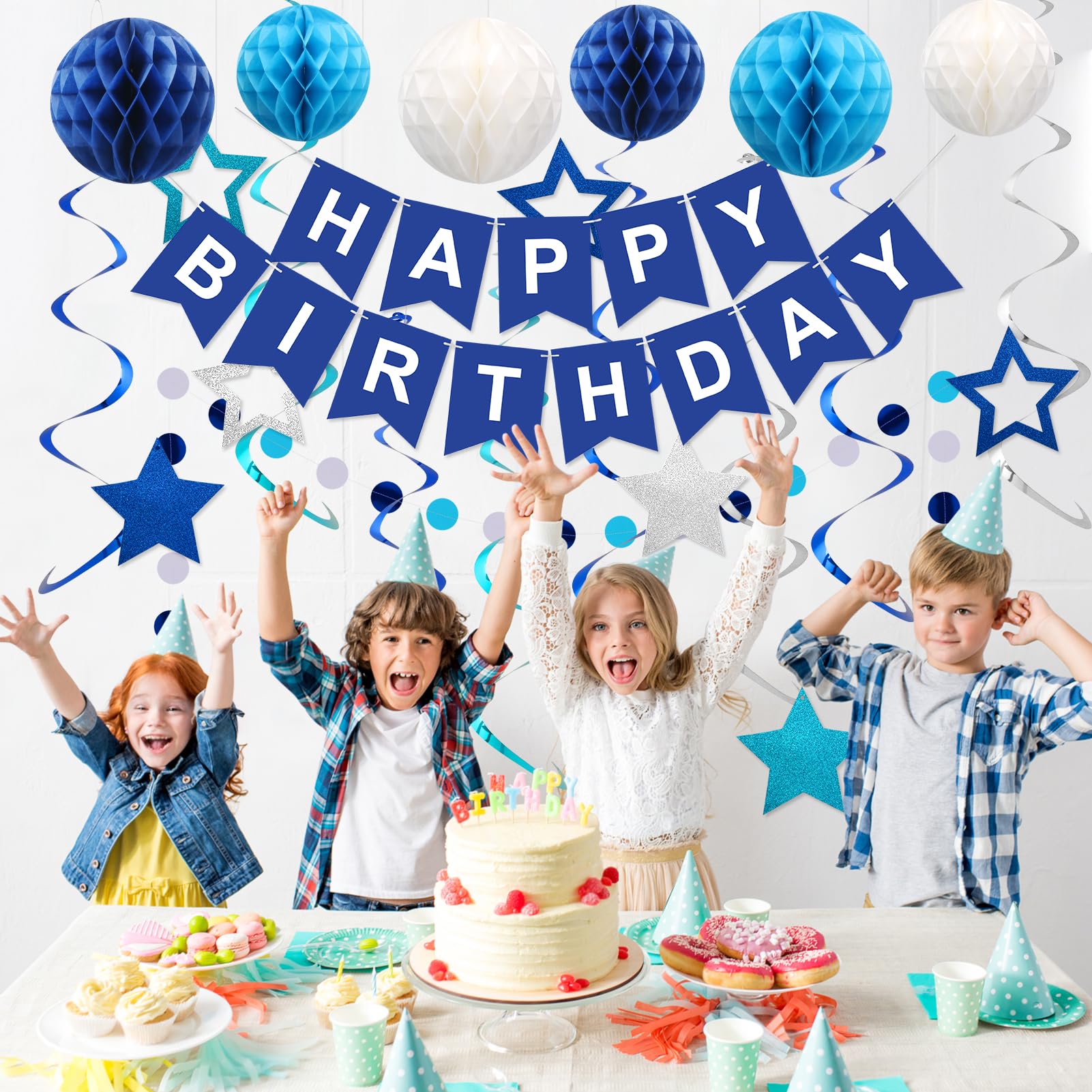 meowtastic Birthday Decorations Happy Birthday Banner with Honeycomb Balls