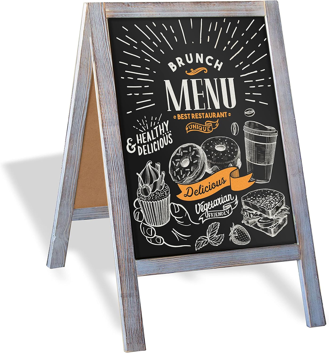 Ilyapa Wooden A-Frame Sign with Eraser & Chalk - 21 x 30 Inches Magnetic Sidewalk Chalkboard – Grey Menu Display for Restaurant, Business or Wedding