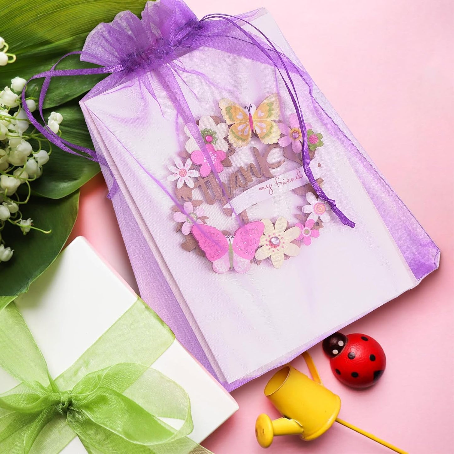 ANZNKU 100 Pack Premium Organza Bags 6x9 inches, Mesh Drawstring Bags for Halloween Gifts Sheer Organza Bag for Wedding Party Favor Christmas(Purple)