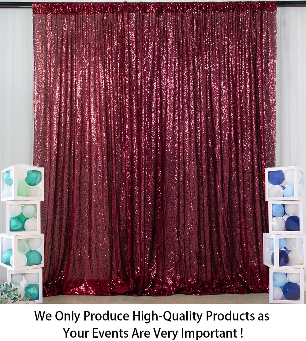 ShinyBeauty Burgundy Sequin Wedding Backdrop - 2 Panel, 5FT x 10FT Glitter Shimmer Curtains