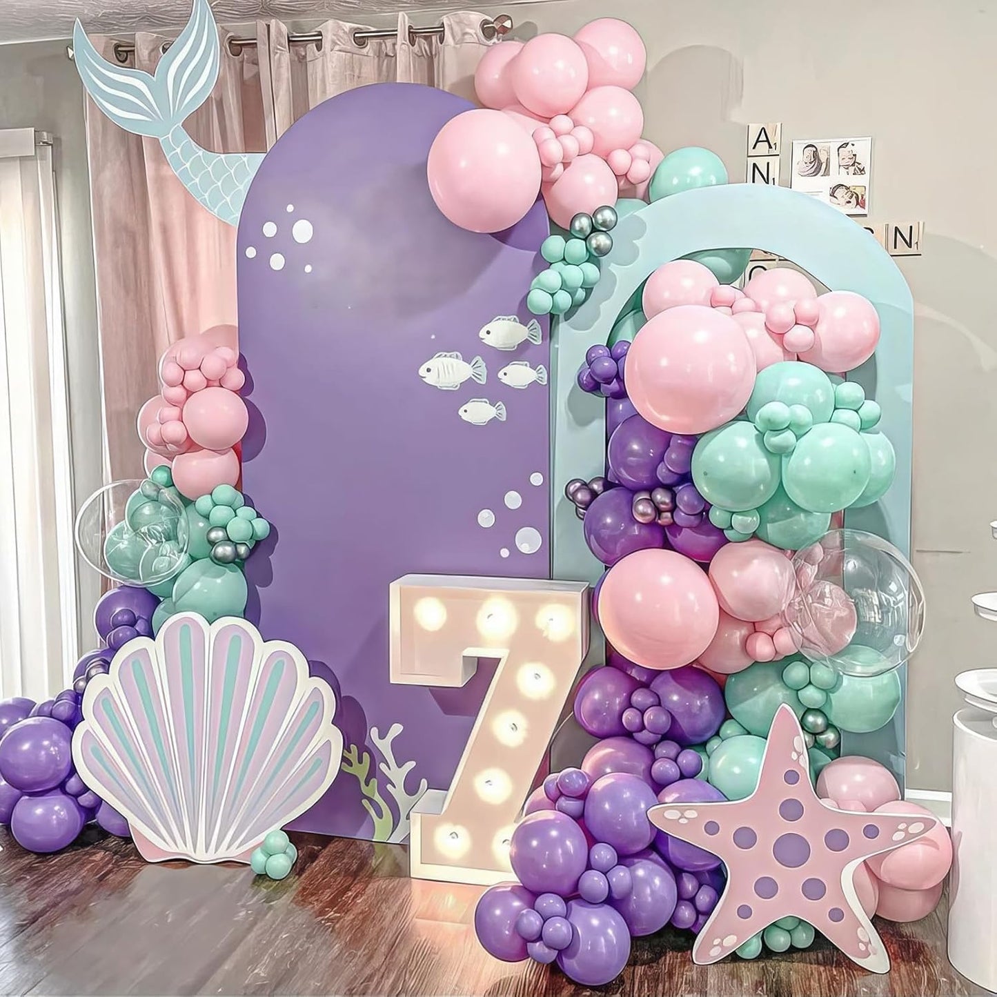 Mermaid Balloons, 50Pcs 12 Inchs Baby Pink Purple Blue Confetti Balloons for Girls Princess Birthday Ocean Theme Party Baby Shower Wedding Engagement Decorations