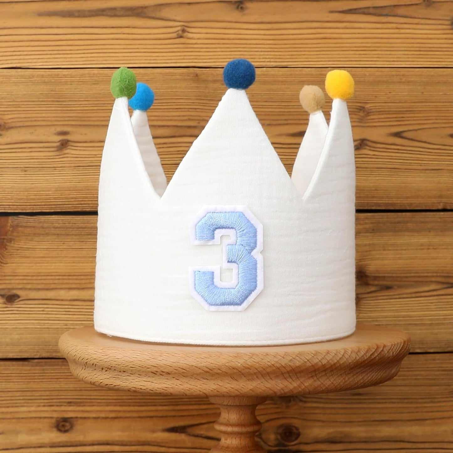 Muslin Crown Hat 1-3 Birthday For Baby Boy Girl Party Decoration Blue Pink Headband