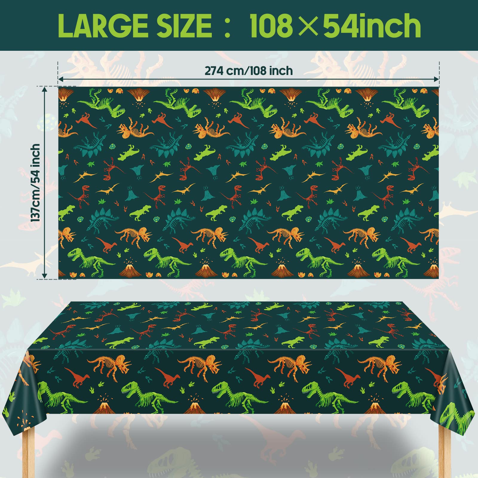 Tudomro 3 Pcs Dinosaur Party Tablecloth Plastic Disposable for Birthday