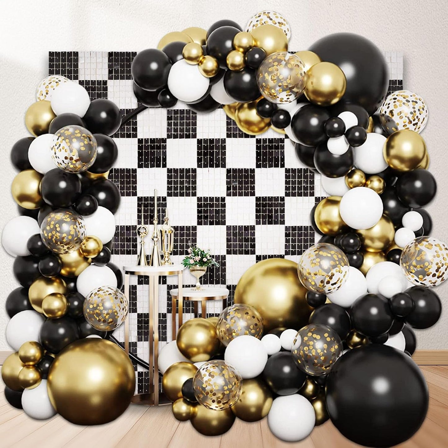 12PCS Black White Shimmer Wall Backdrop, Square Sequin Photo Backdrops Panel, Glitter Wall Background for Birthdays, Weddings, Christmas, Engagements, Disco Bachelorette Party Decor (3FTx4FT)