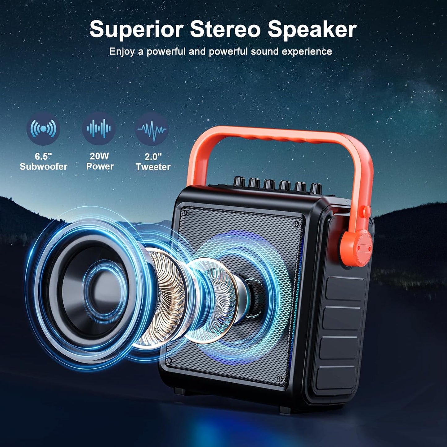 Karaoke Machine,8000mAh Portable Bluetooth Speaker with 2 Wireless Microphones for Adults & Kids,Microphone Speaker Set with Lights,Supports for TF Card,AUX in,FM,REC,for Parties,Outdoor,Home (HBL100)