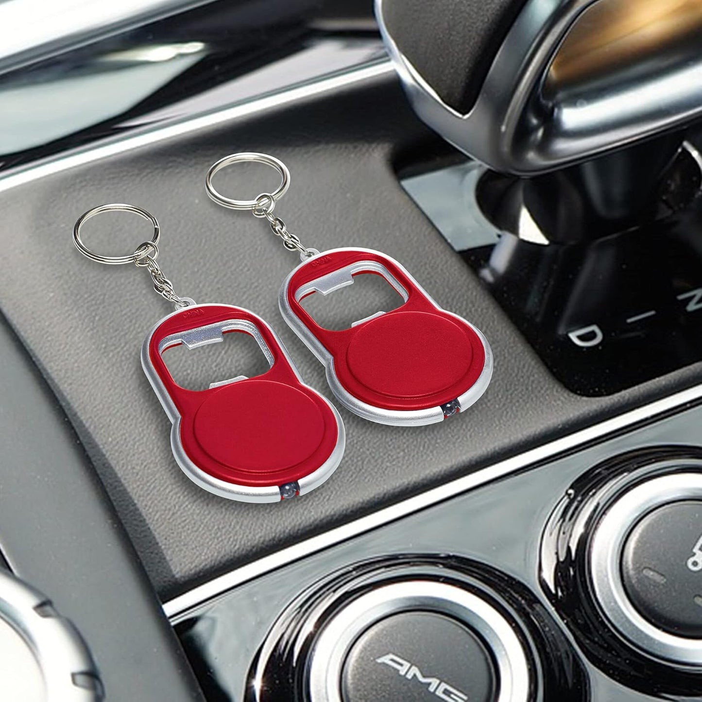 Bottle Opener & LED Keychains Set of 10, Bulk Pack - Perfect for Tradeshows, Party Favors, Other Events - Red