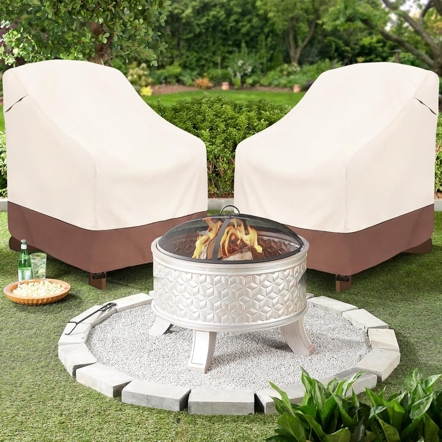 okcool Patio Adirondack Chair Cover 2 Pack,Waterproof Heavy Duty Outdoor Chair Covers,Patio Adirondack Chair Cover for Outdoor Chair,(30 W x 34 D x 36 H inches),Beige & Brown