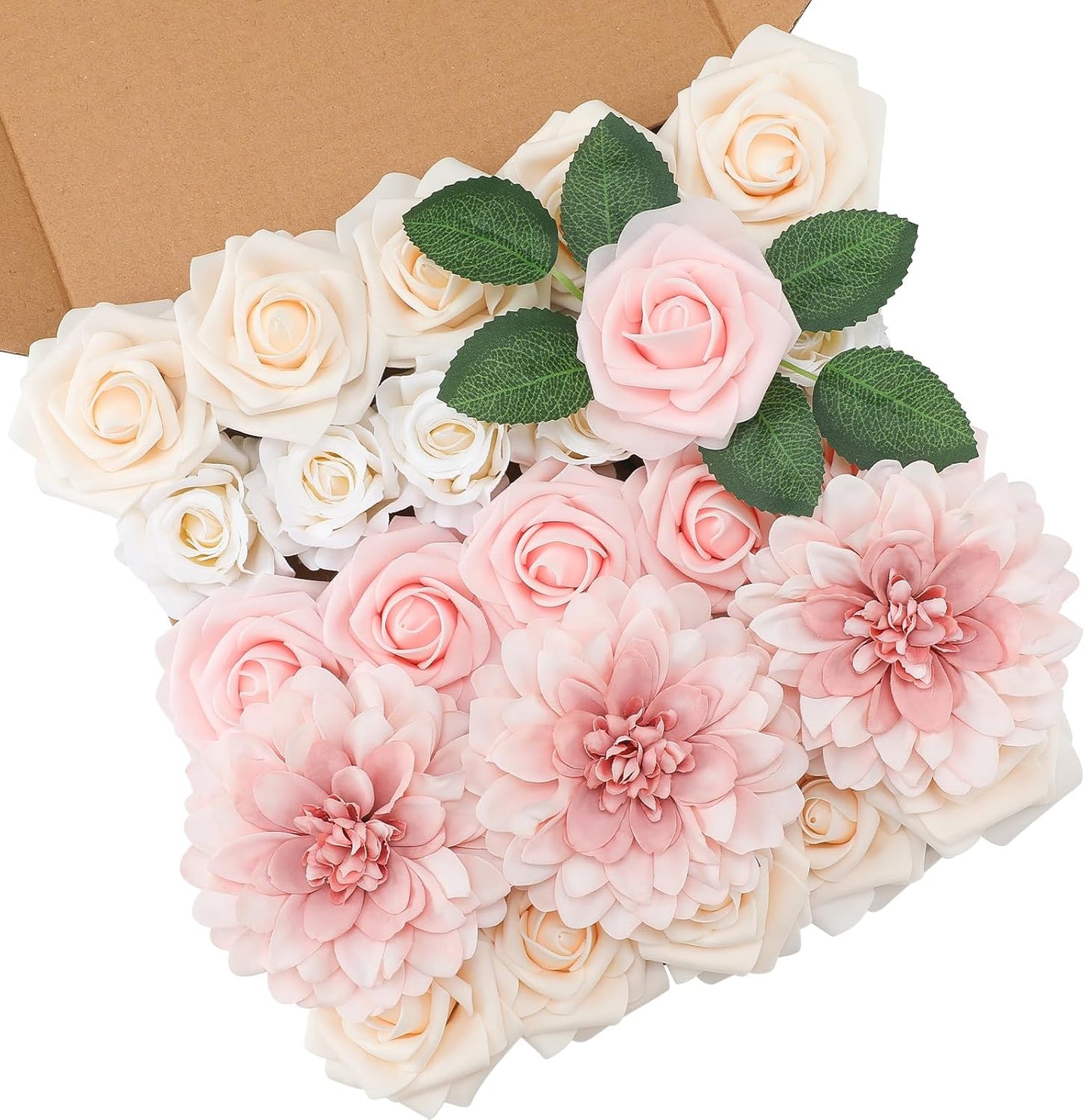 Floweroyal Artificial Pink Flowers Fake Rose Flowers Dahlia with Stems for DIY Wedding Bridal Bouquets, Baby Shower, Floral Arrangement, Table Centerpieces, Home Decorations.