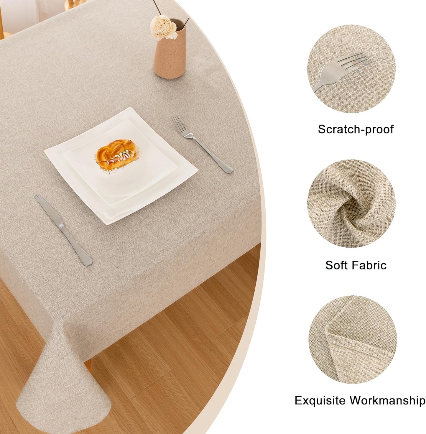 Hiasan 2 Pack Faux Linen Rectangle Tablecloth - Wrinkle and Stain Resistant Washable Table Cloth for Kitchen Dining Room Holiday Table Cover for Dinner, Beige, 70 x 120 Inch