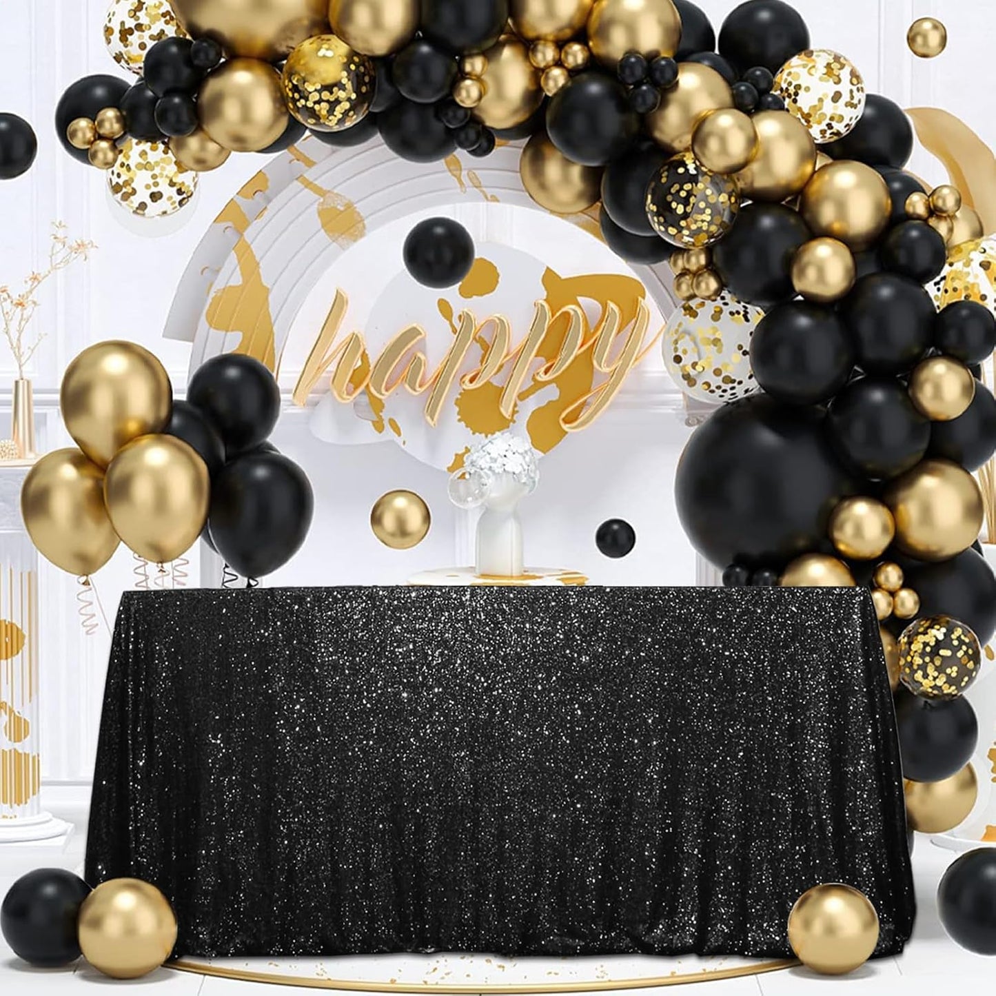 SquarePie Sequin Tablecloth 60 x 120 Inch Black Sparkly Table Linen for Halloween Wedding Party