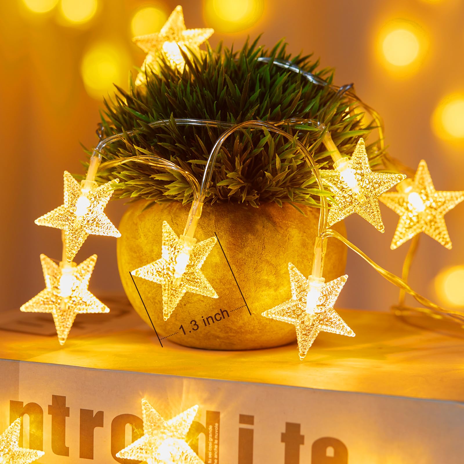 Minetom Star String Lights Battery Operated - 17 ft 50 LED Star Fairy String Lights with Timer