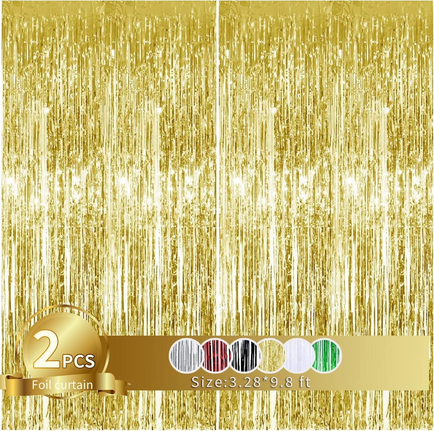 TONIFUL 2Pcs Gold Metallic Tinsel Foil Fringe Curtains,Gold Photo Booth Backdrop Streamer Curtain Photo Booth Props for Bachelorette Party,Birthday,Graduation,Christmas Decor(6.6ft x 9.9ft)