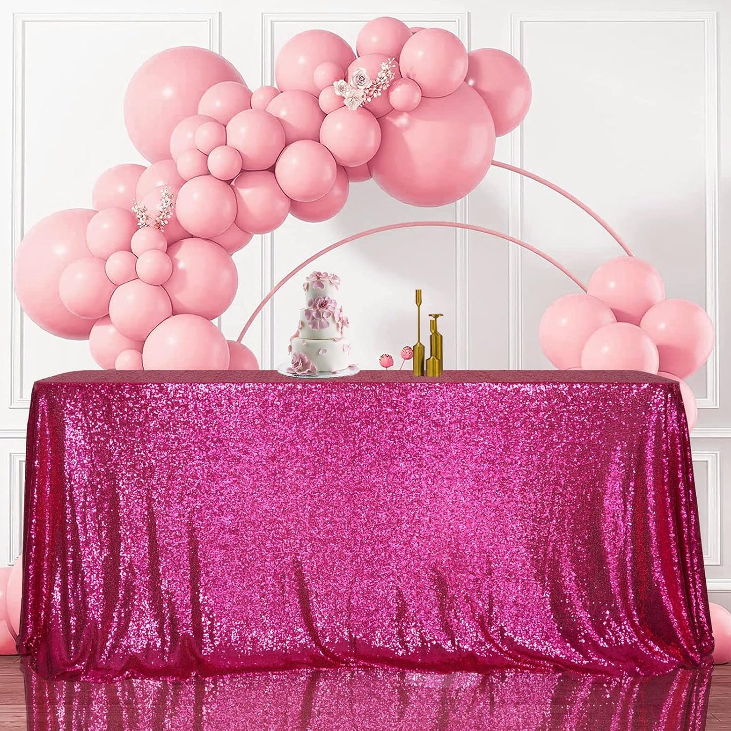 SquarePie Sequin Tablecloth 50 x 72 Inch Hot Pink Glitter Table Linen for Wedding Party
