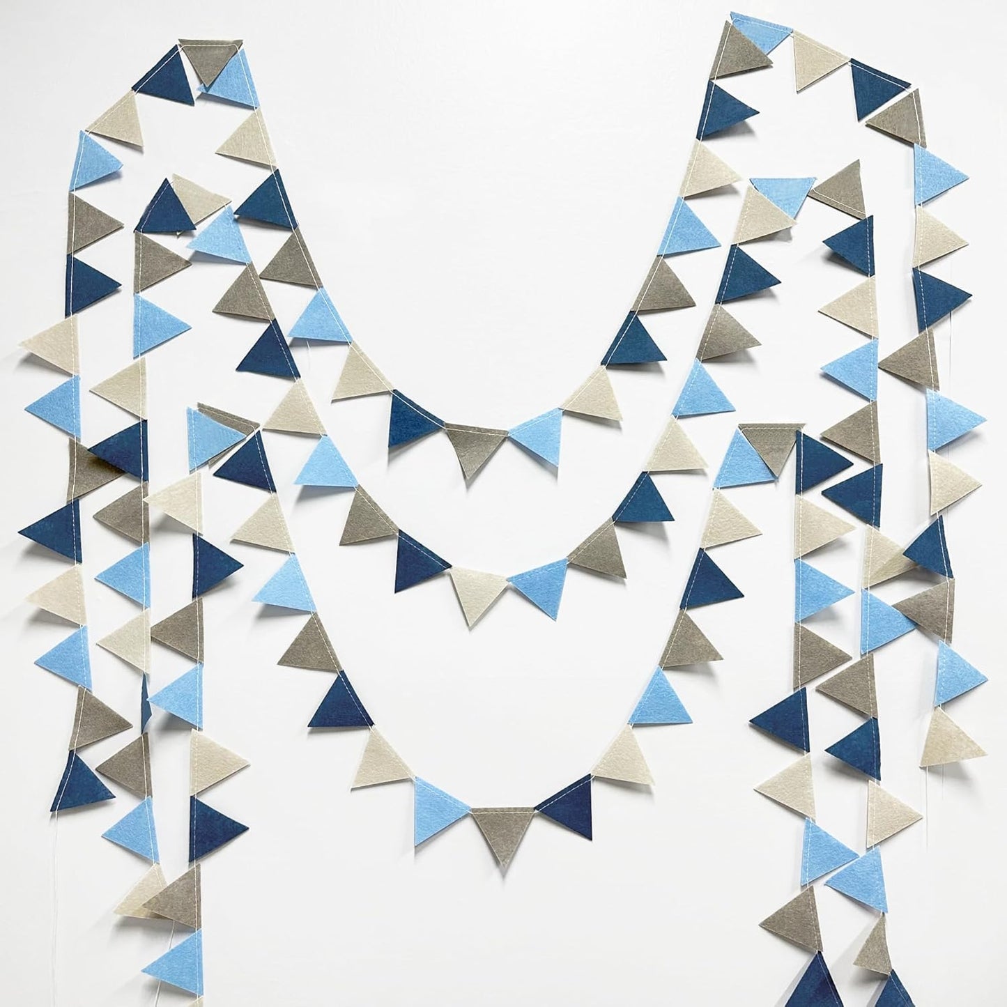 Dusty Blue Party Decoration Gray Blue Felt Hanging Triangle Mini Bunting Pennant Banner Flag for Baby Shower Birthday Wedding Nautical Ahoy Achor Bridal Shower Engagement Party Classroom Nursery Decor