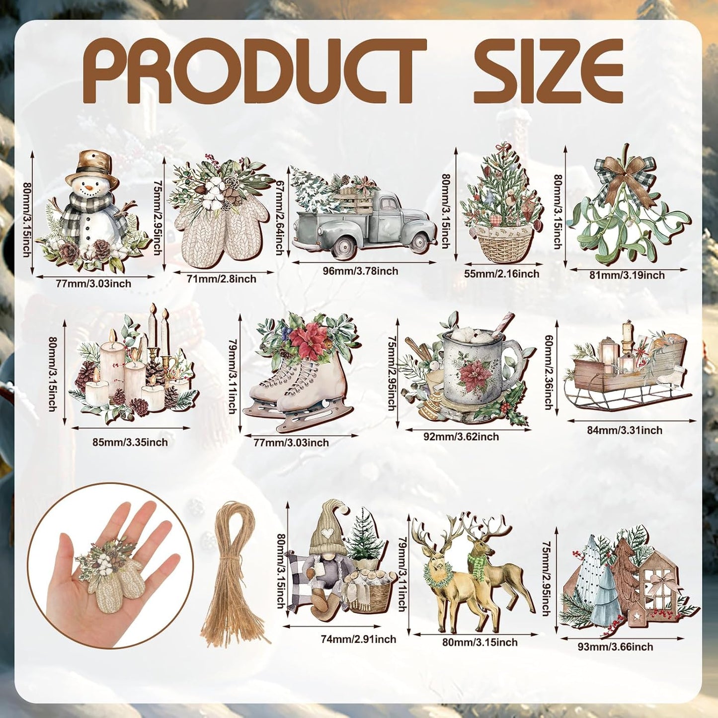 Suzile 36 Pcs Christmas Wooden Ornaments Vintage Christmas Tree Ornaments Xmas Decorations for Tree Wreaths Xmas Hanging Wood Cutouts Decor for Home Winter Party