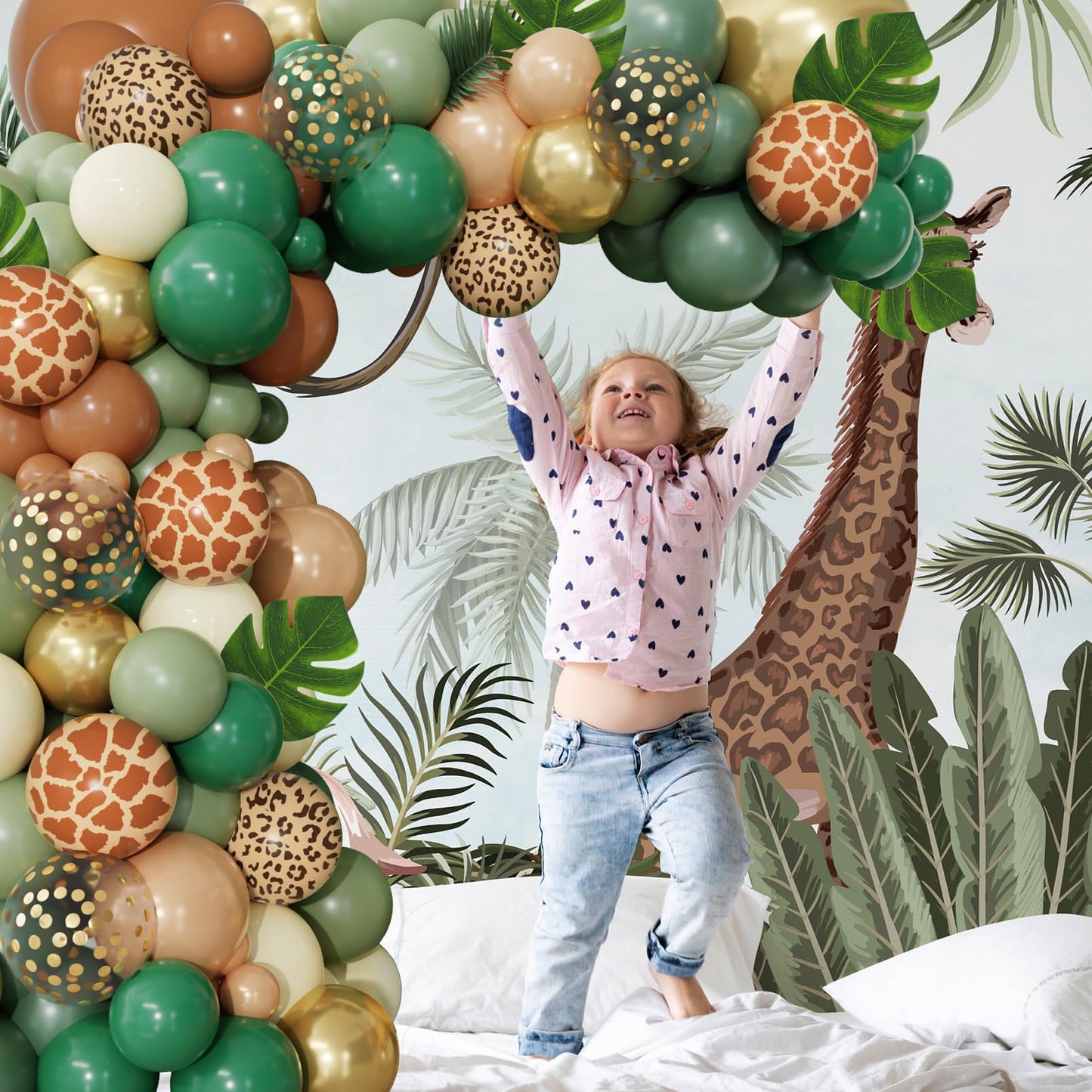 170Pcs Jungle Safari Balloons Arch Garland Kit with Palm Leaves