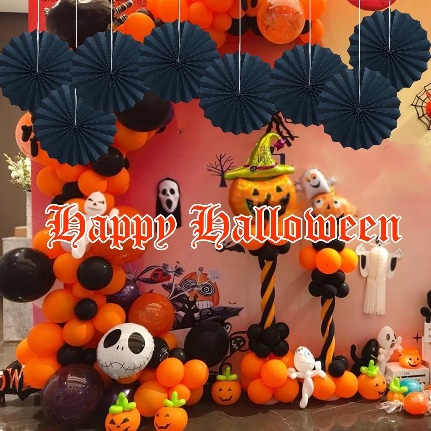 Black Party Decorations,Halloween Decor Events Accessories,Black Birthday Decorations,Anniversary Decorations for Party,Birthday Decorations for Men 12in Hanging Paper Fans 30 Color DIY Set(Black)
