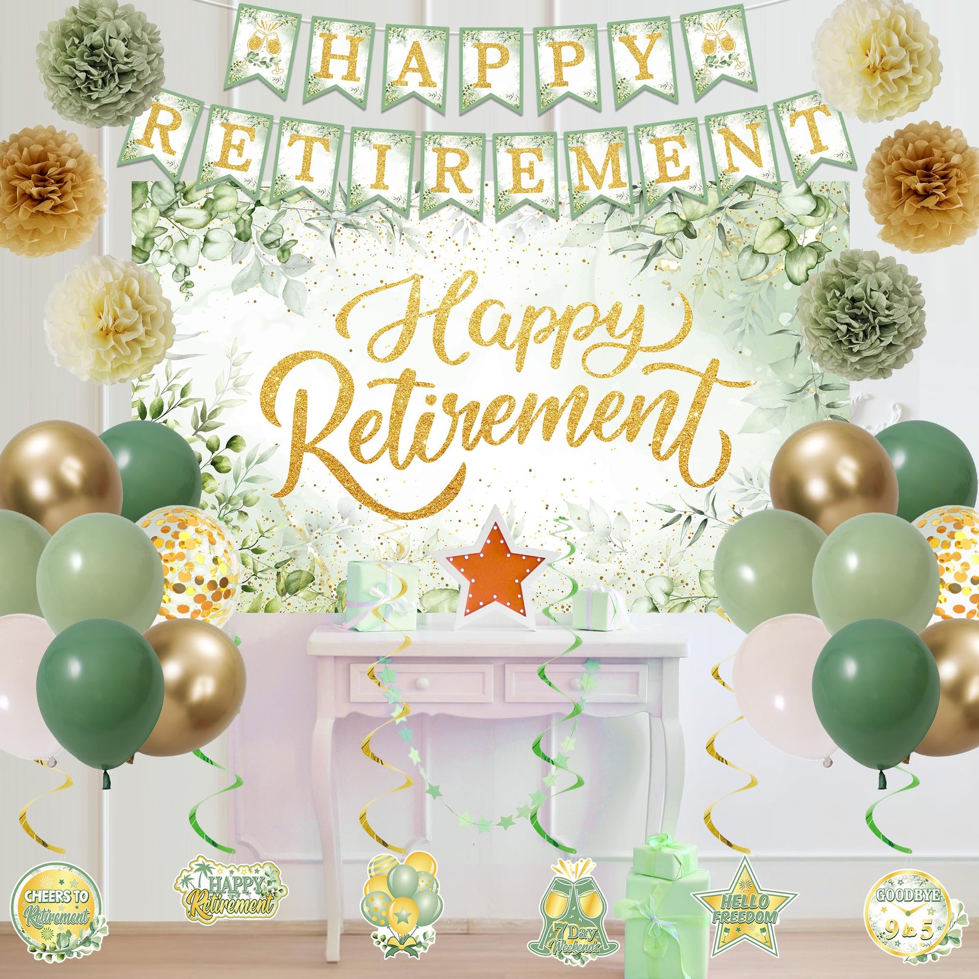 Holkcog Green Retirement Party Decorations Women Men, Green Retired Banner